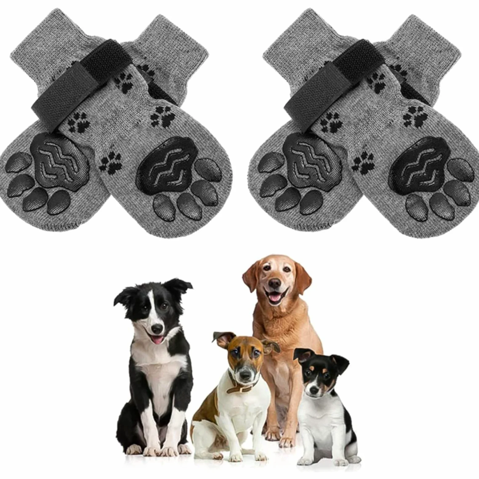 Calzini Antiscivolo per Cani Pavimenti in Legno Scarpe Evitare Che Le Protezioni Zampe degli Animali Domestici Si Lecchino E Scivolino,Grigio,L
