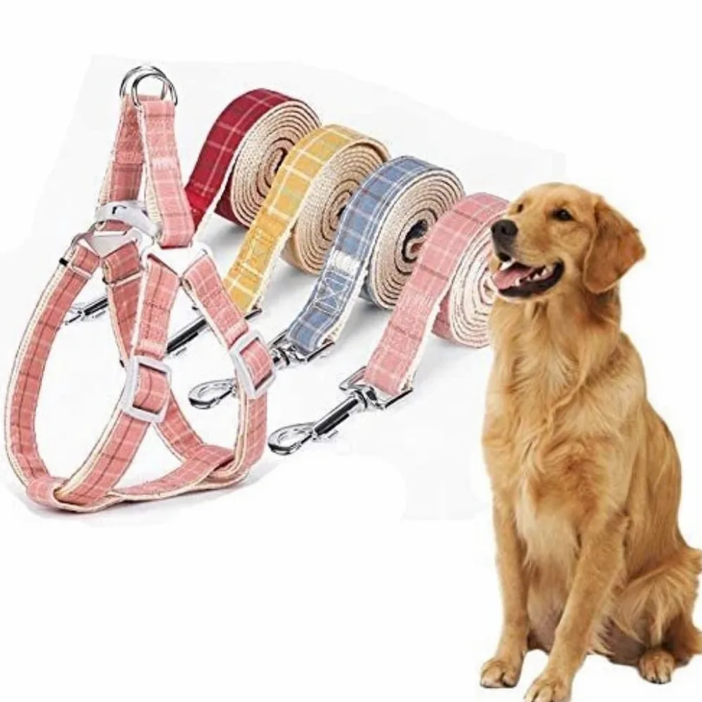 Morbido Guinzaglio Per Cani Plaid Pet Guinzaglio Cane Gatti Imbracatura Set Corda Da Passeggio Per Cani Collare Per Chihuahua In Nylon Regolabile Cinturino Toracico Antiscivolo Flexi(Blue,30-45cm)