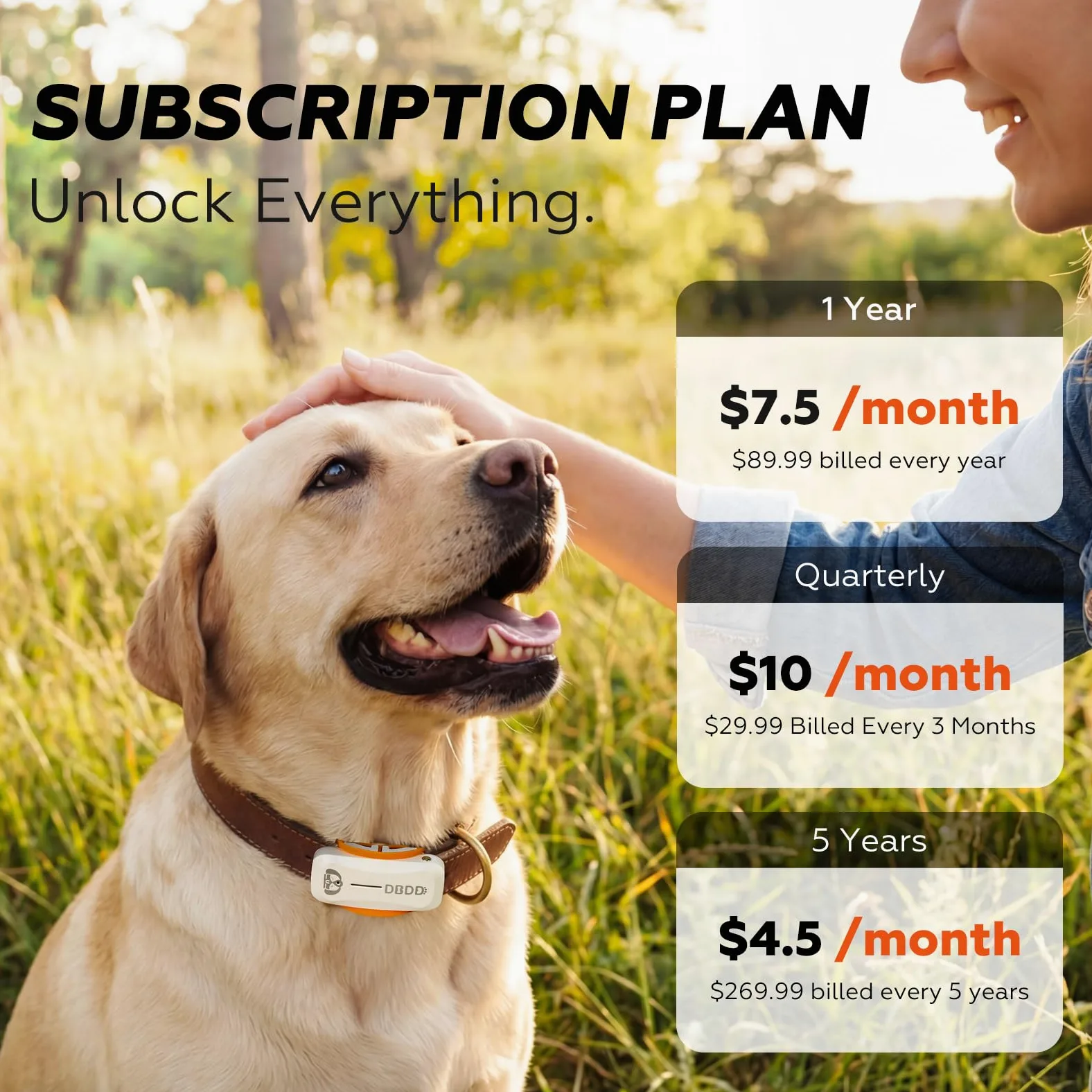 DBDD Smart GPS Dog Collar Tracker con recinto virtuale, monitoraggio live e segni vitali, per cani fino a 18 kg, impermeabile, per cani da 18 kg in su, compatibile con iOS e Android (bianco)