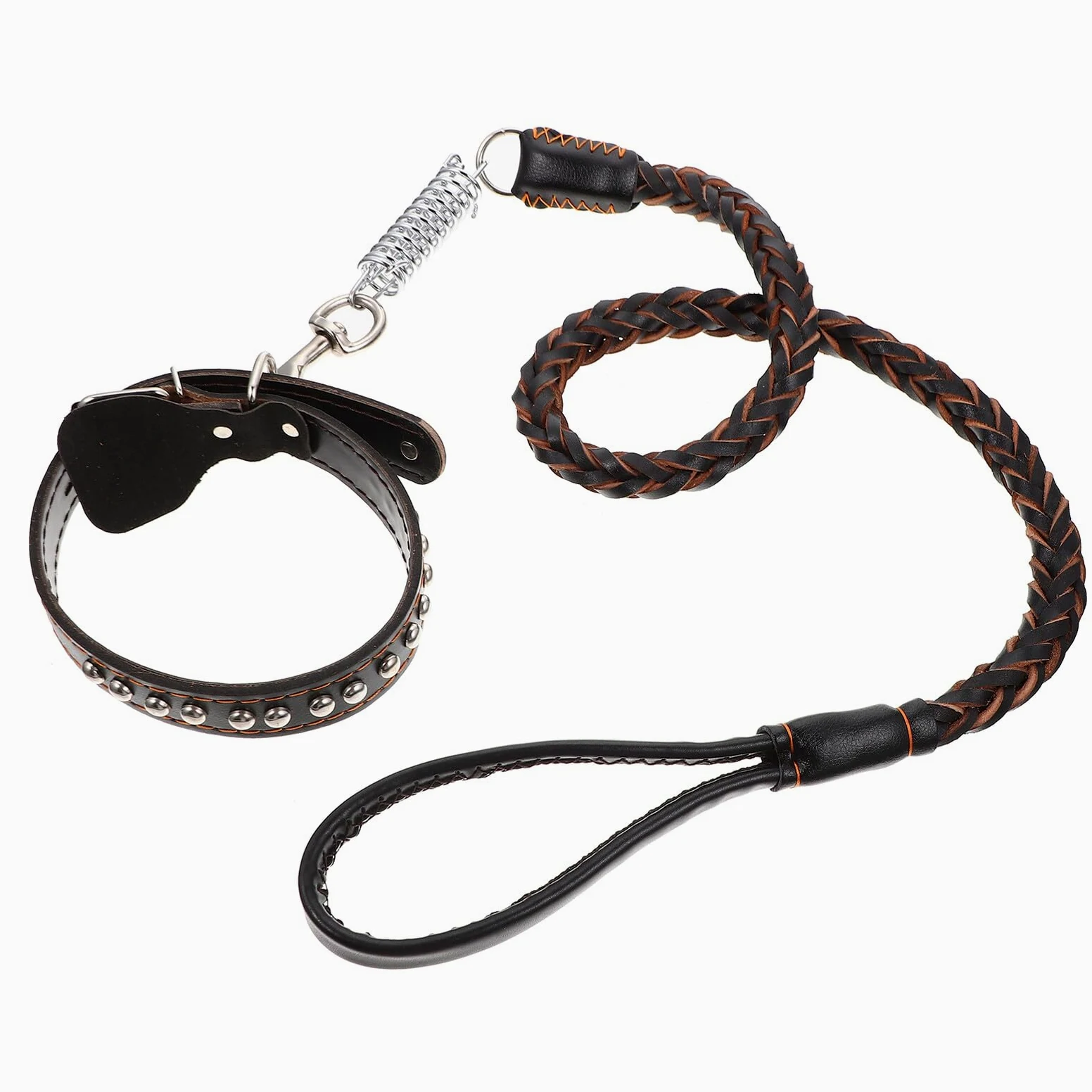 VANZACK Guinzaglio e Collare per Cani Grandi in Pelle Intrecciata Resistente e Comodo Controllo una Mano per Passeggiate all Aperto