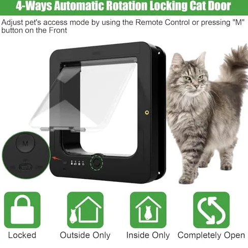 Sportello automatico per animali domestici con microchip, accesso selettivo, telecomando, sistema di chiusura, sportello elettronico intelligente per cani e gatti, impermeabile, resistente alle inte