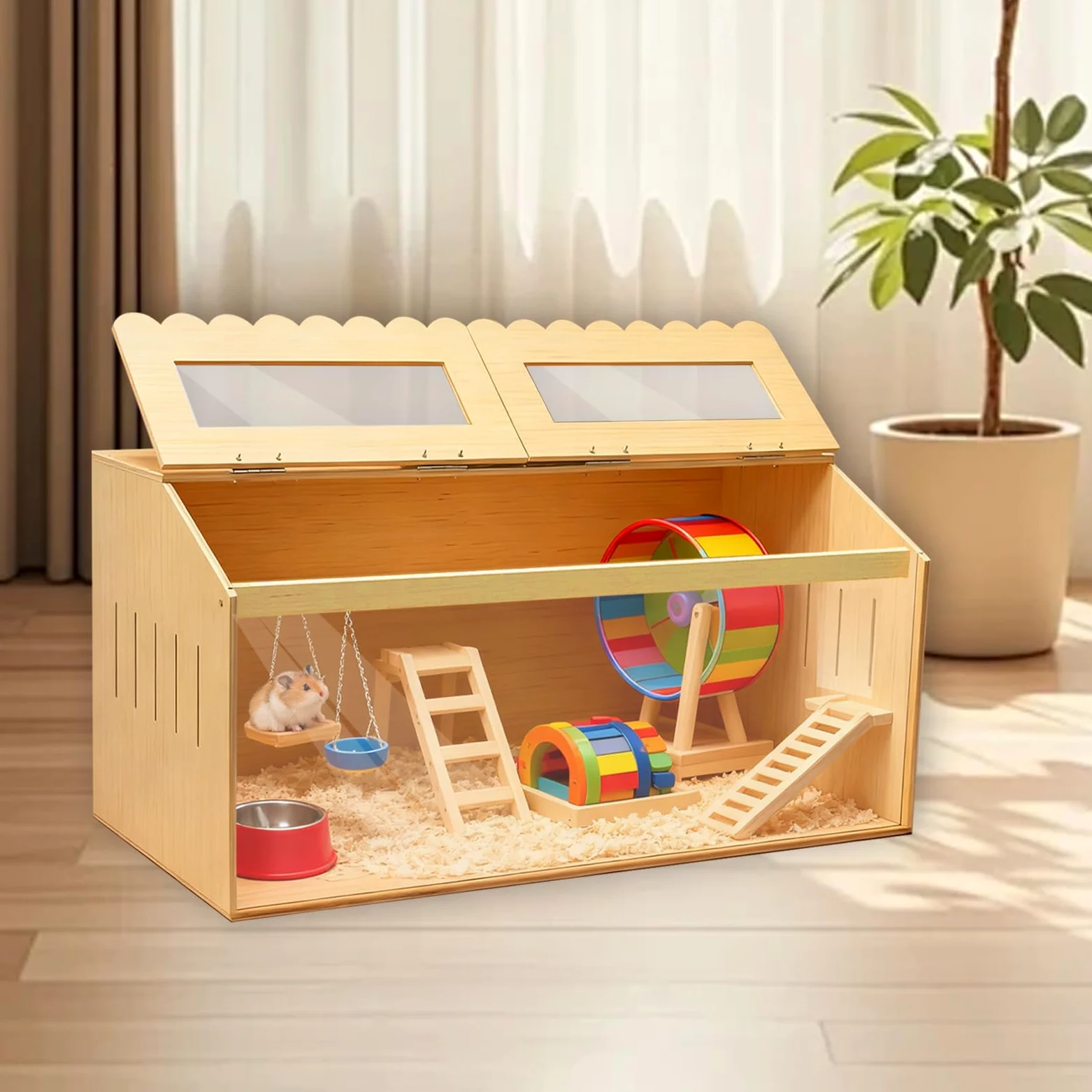 Gabbia in legno per criceti, grande gabbia per criceti con parte superiore apribile, 80 x 40 x 40 cm, trasparente, per criceti nani, per esercizi all'aperto, per criceti siriani