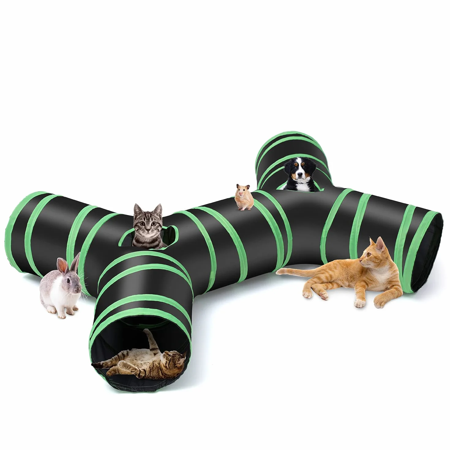 Tunnel per gatti aggiornato di tipo osseo, tubo per tunnel di gioco per animali domestici a 4 vie pieghevole con sacchetto di stoccaggio per gatti, cuccioli, conigli, furetti, porcellini d'India, uso