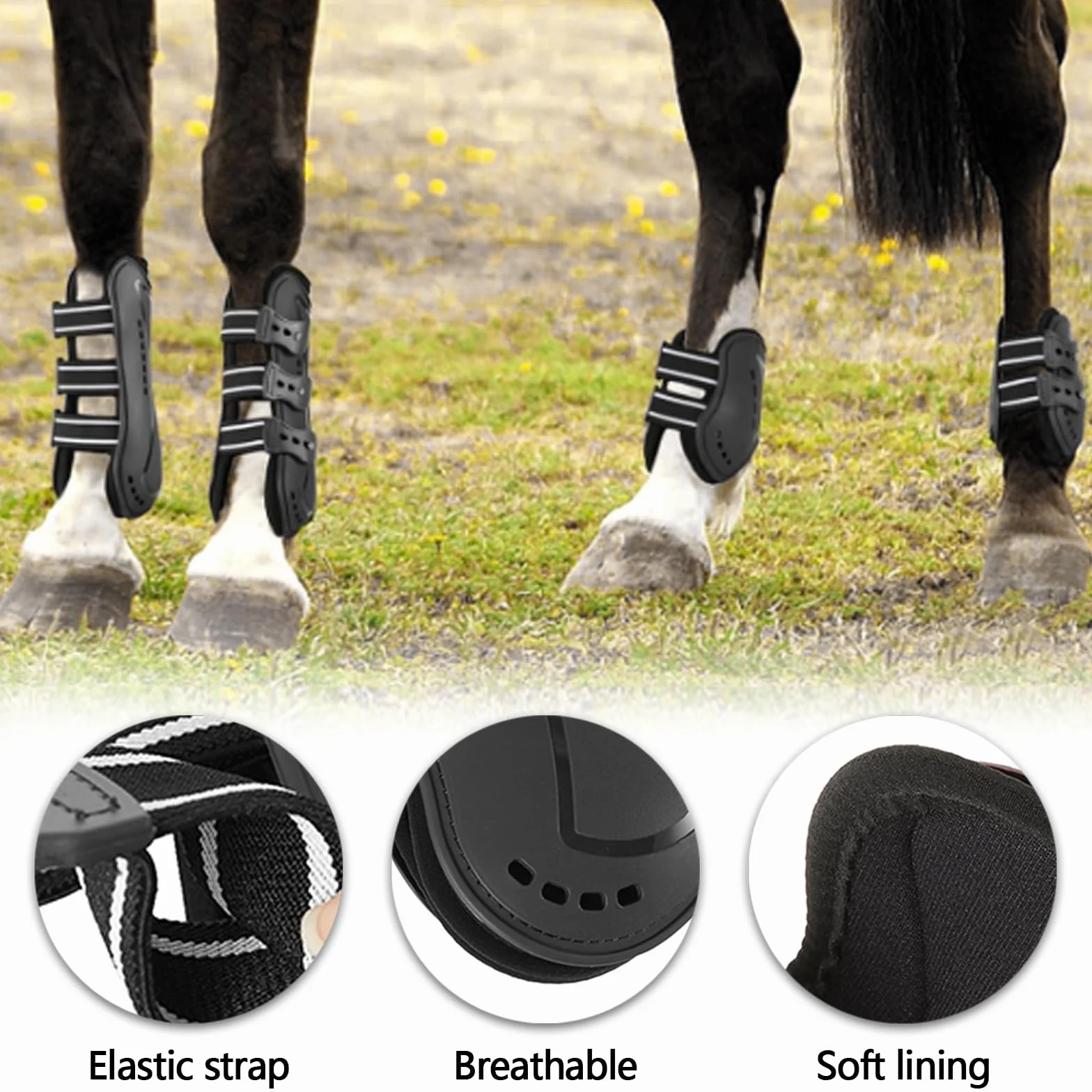 Set di Tendine per Cavallo, Horses Stinchiere Mesh Boots Set 4 Pezzi,Stivali per Gambe da Cavallo,Ghette da Salto,Cavallo Anteriore Posteriore Gamba Shock Absorbing Show Competition Leg Protection,L