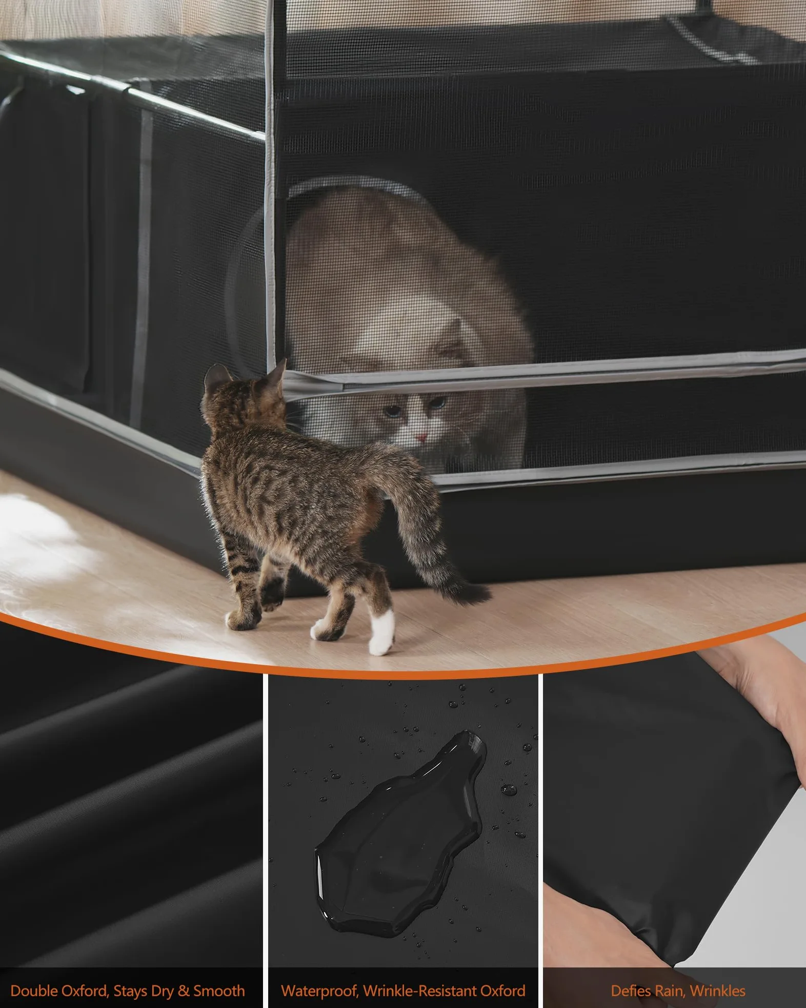 DINMO Gabbia per Gatti Grande, Recinto Interno per Gatti con Vaschetta Igienica, Recinto per Piccoli Animali, Cuccia a Più Livelli, Recinto per Animali con Fondo Impermeabile, Nero