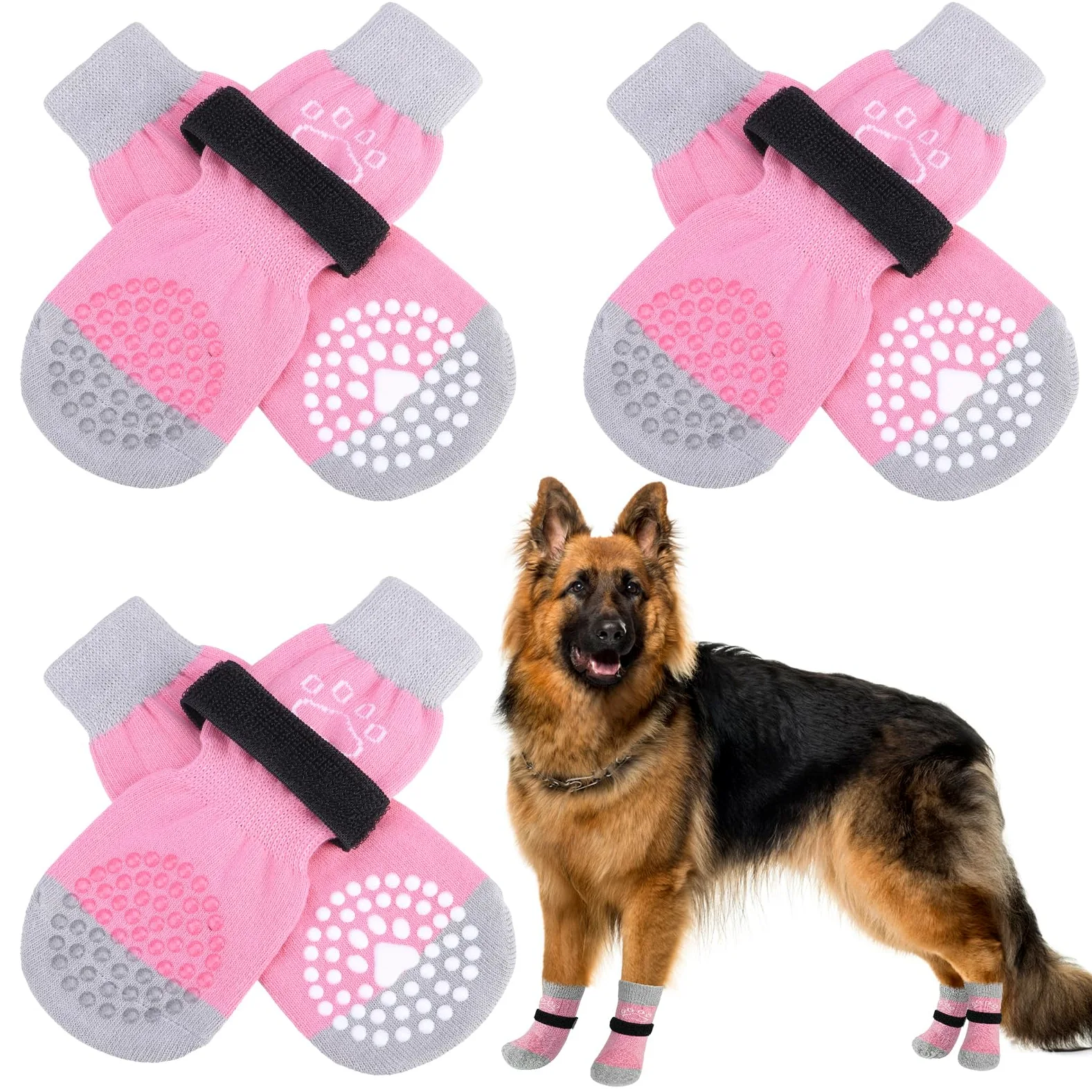 SCENEREAL 3 paia di calzini antiscivolo per cani a doppio lato, per pavimenti caldi/freddi, per interni di taglia piccola, media e grande, per prevenire graffi sul pavimento, smettere di leccare