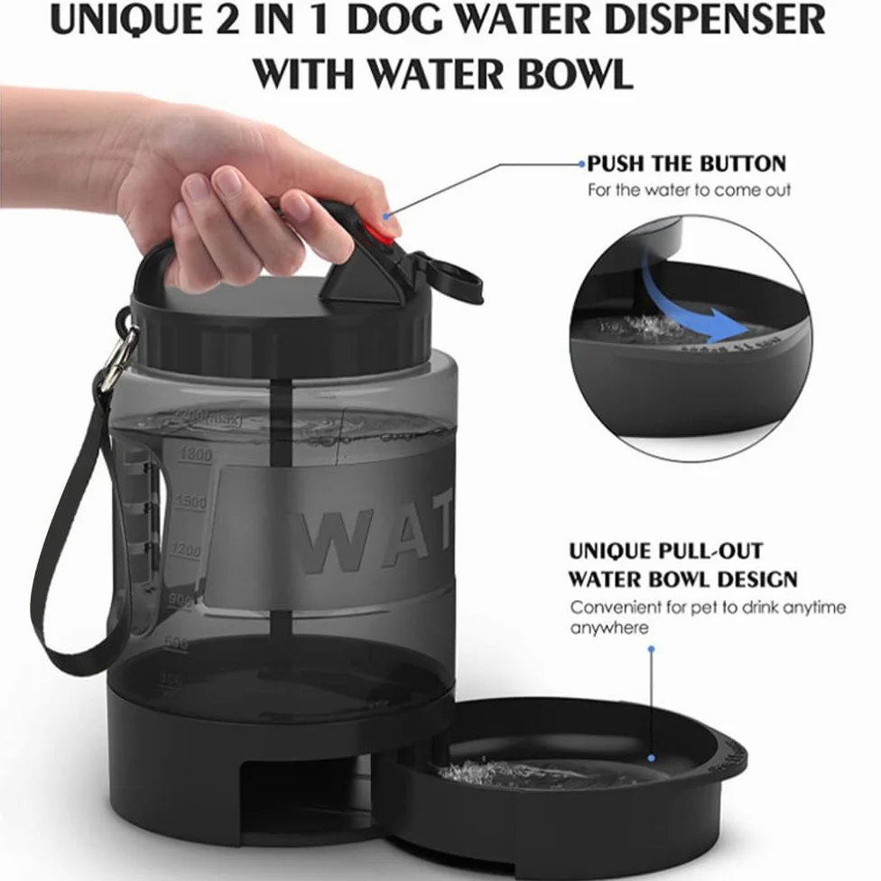 Borraccia per Cani da 77 Once, Distributore d'acqua Portatile per Cani, Bottiglia d'acqua da Viaggio con Design a Prova di Perdite e Ciotola Incorporata, Ideale per Viaggi, Escursionismo,