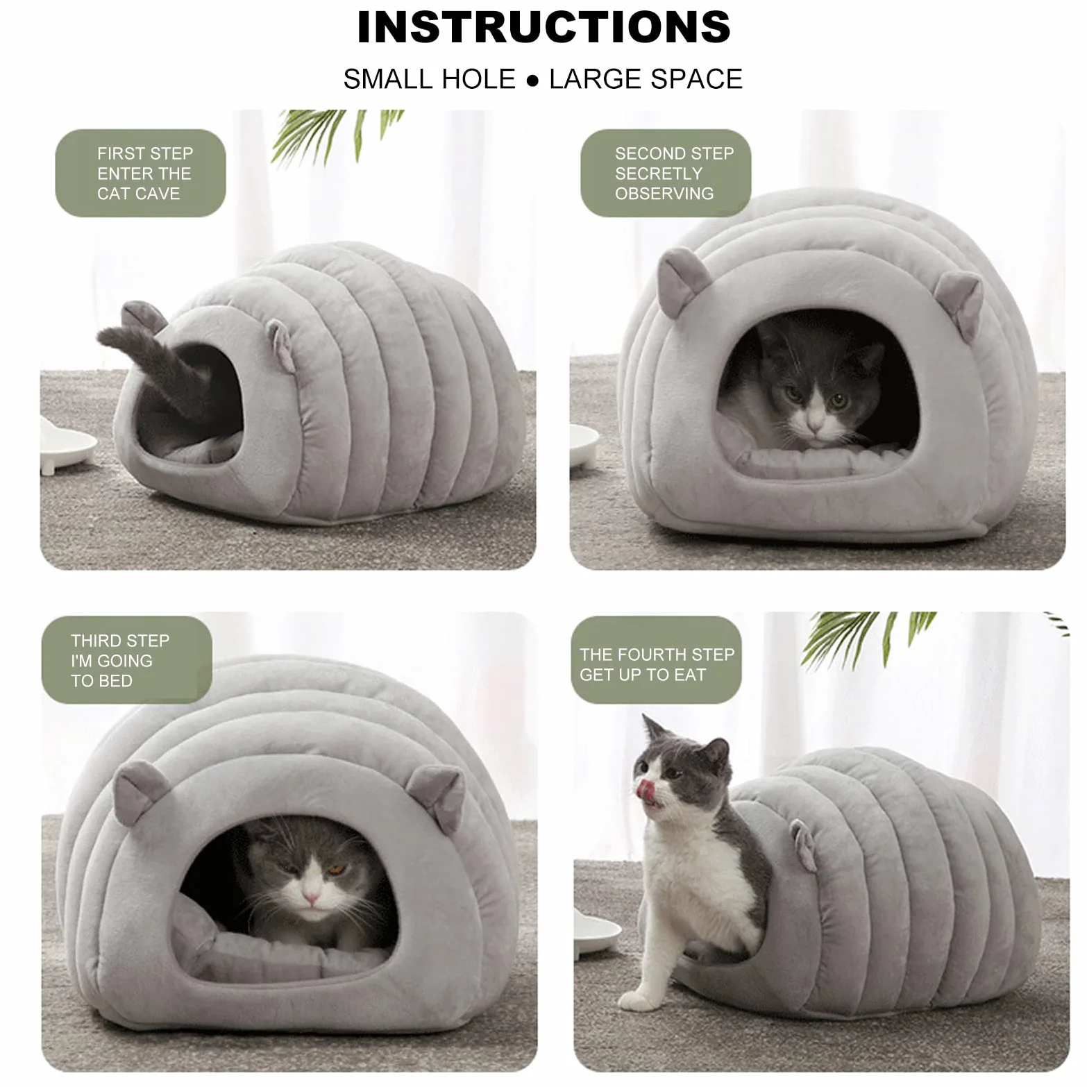 PETCUTE Cuccia per Gatti,Letto per Gatti per Interni,Cuccia Semichiusa per Animali Domestici con Cuscino Sfoderabile,Casa Lavabile per Animali di Piccola Taglia
