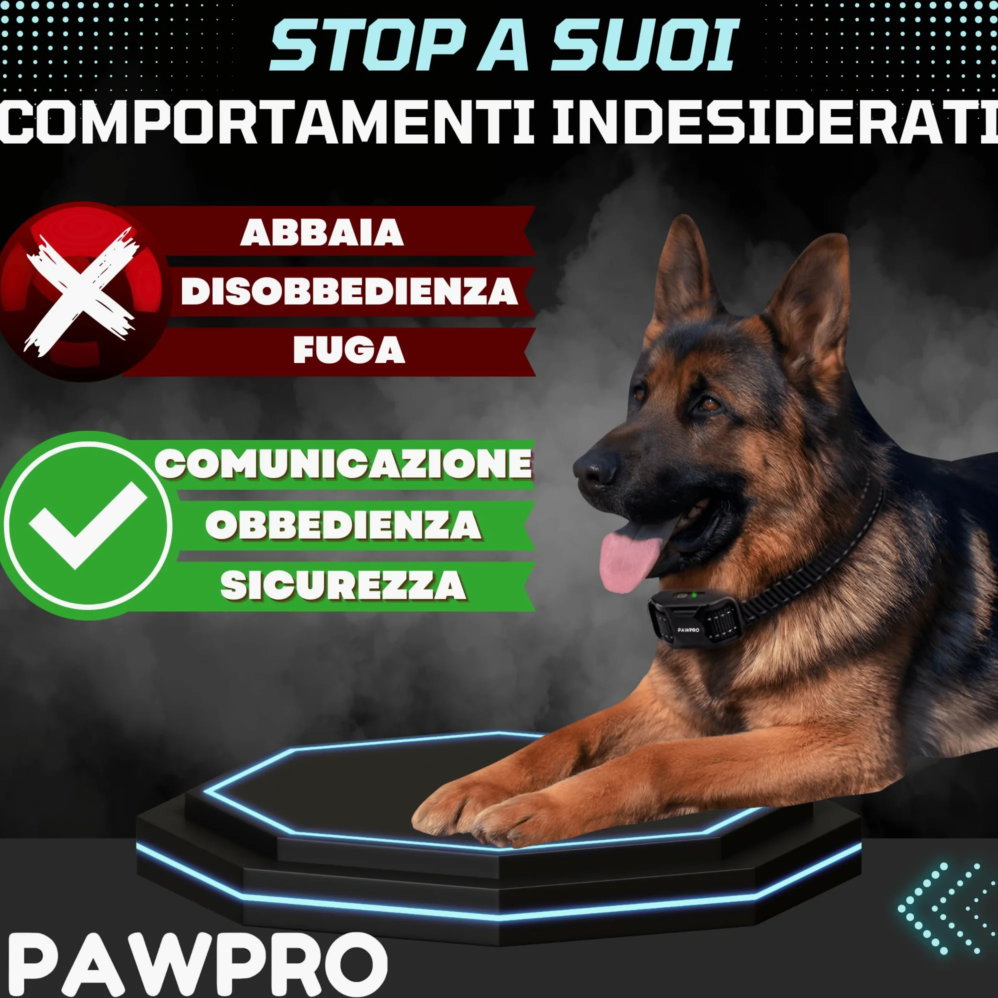 PAWPRO Collare da Addestramento per Cani | Portata XXL di 3000 m | Conforme Nuova Legge Benessere Animali 2024 | 3 moda Beep, Vibrazione, Boost Vibrazione | Per cani di Tutte le Taglie | Manuale IT