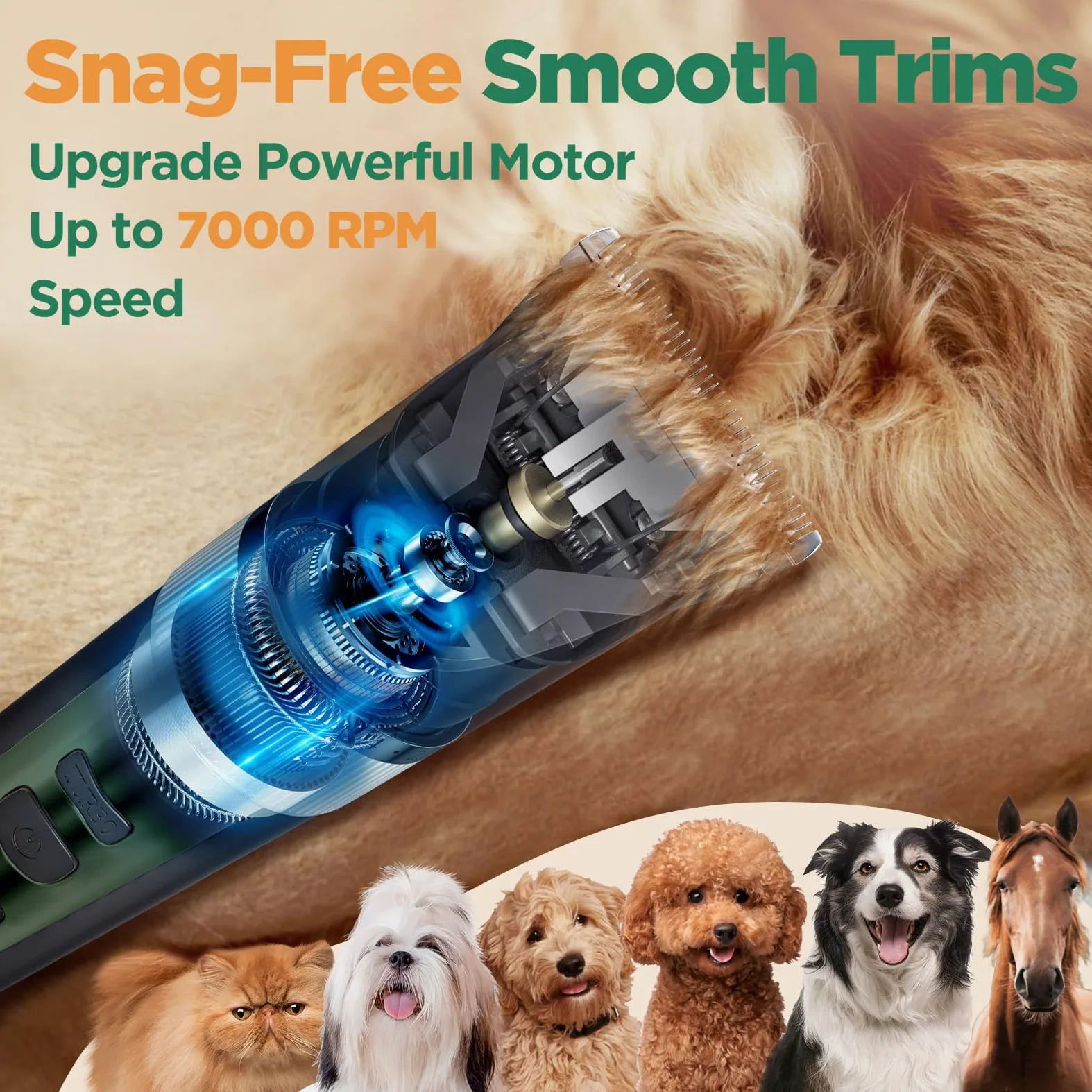 Gimars Rasoio per cani 4 in 1, 7000 giri/min, con lama di ricambio, senza fili e silenzioso, 55 dB, tagliacapelli professionale per cani, gatti e cavalli