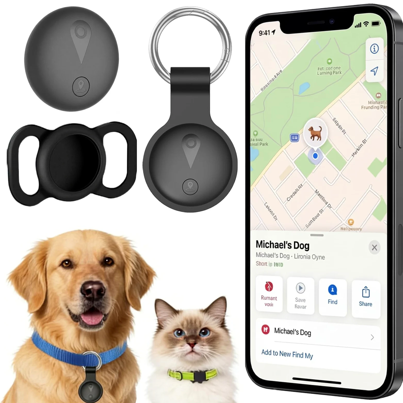 Collare GPS Gatto, Cane Plotter senza Costi Mensili, Compatibile con iOS e Android, Tracciatore in Tempo Reale, Collare Plotter Gatto, Lunga Durata con Impermeabile Tracciante Animale, Nero
