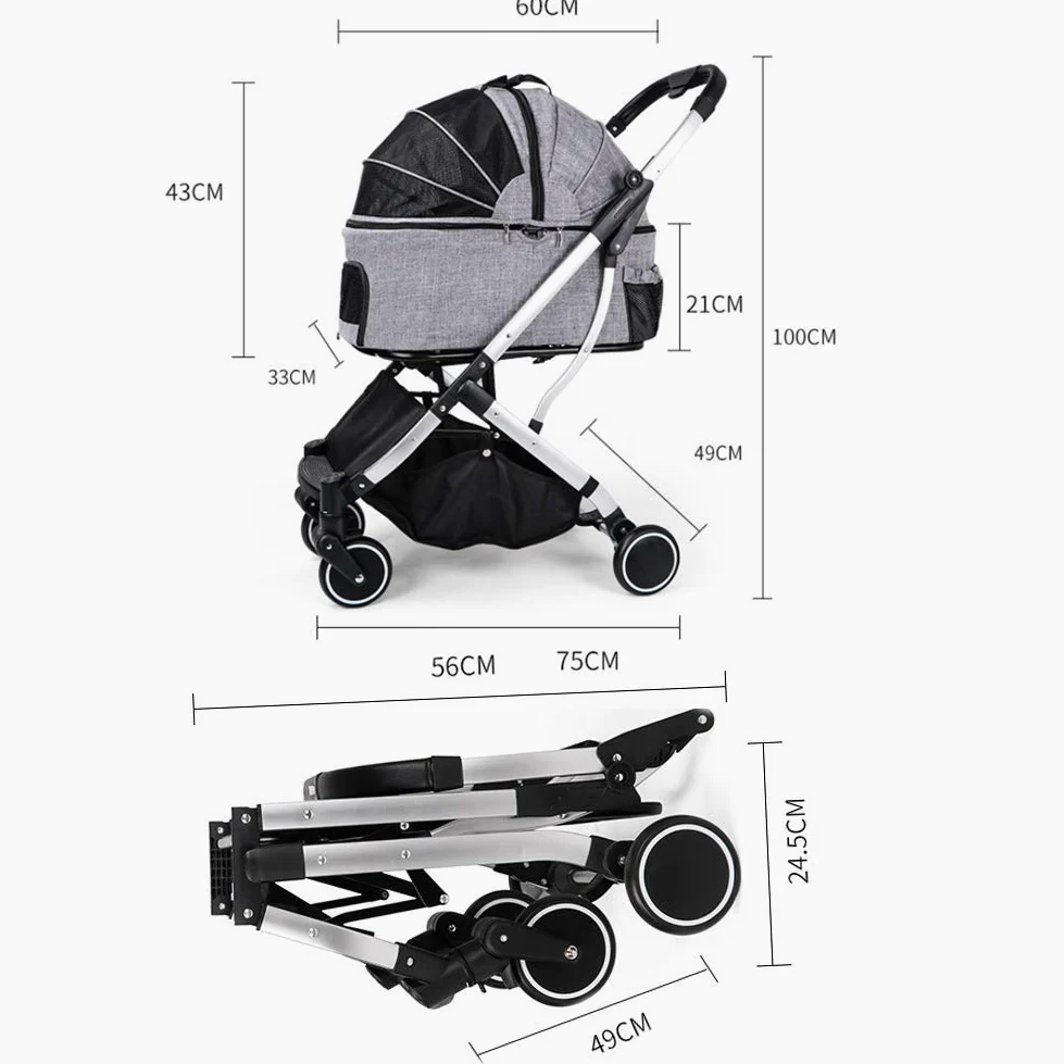 Cinque Passeggino, 4-Wheel Cat Passeggino, Jogger Cinque Passeggino, Gatto Cane Cage Passeggino, Pieghevole Cane Passeggino con Staccabile Vettore E Bagagli Carrello di Piccole E Medie Pet