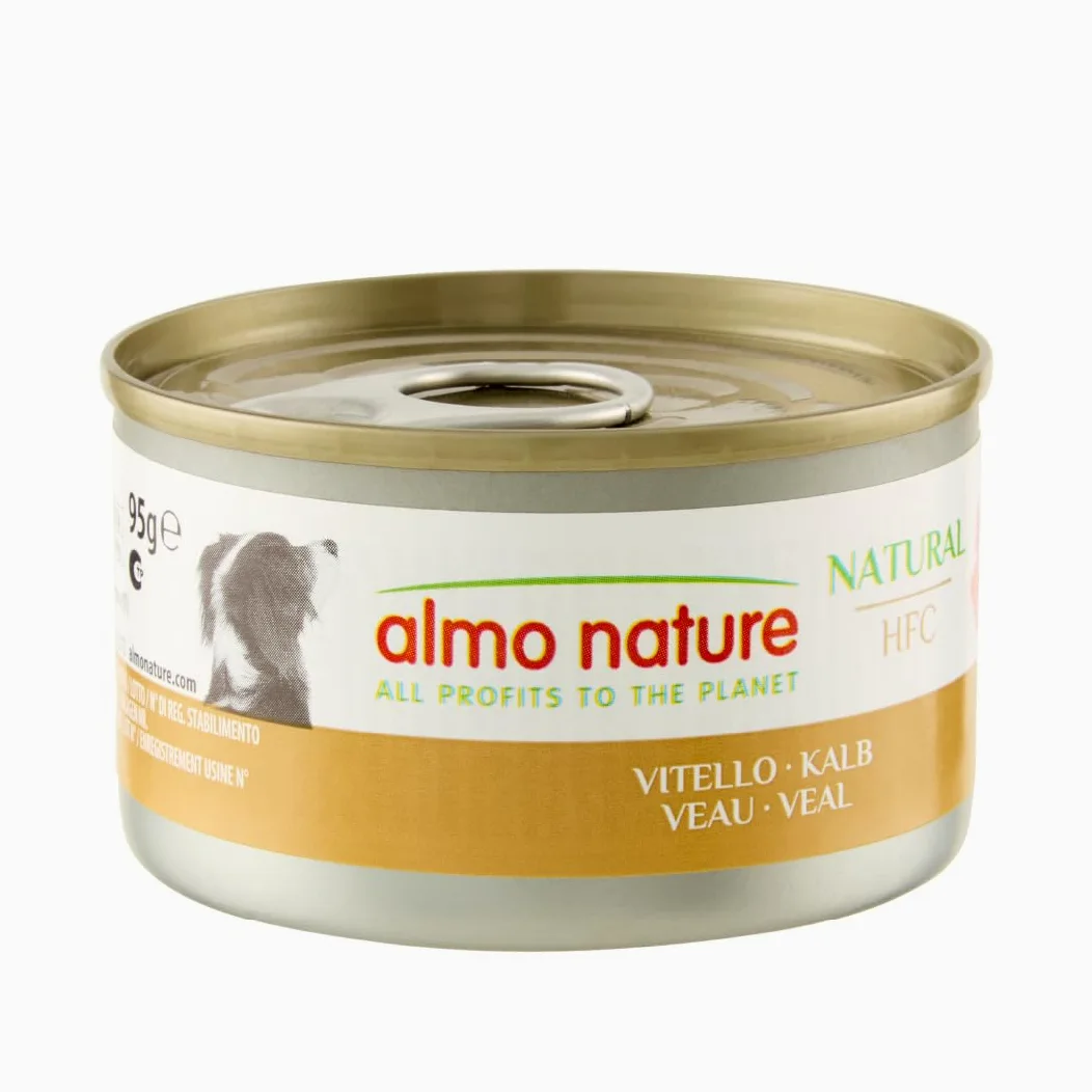 Almo Nature HFC Natural - Alimento Umido per Cani - Vitello - Qualità Human Grade, Senza Glutine, Monoproteico - 95g, Confezione da 24