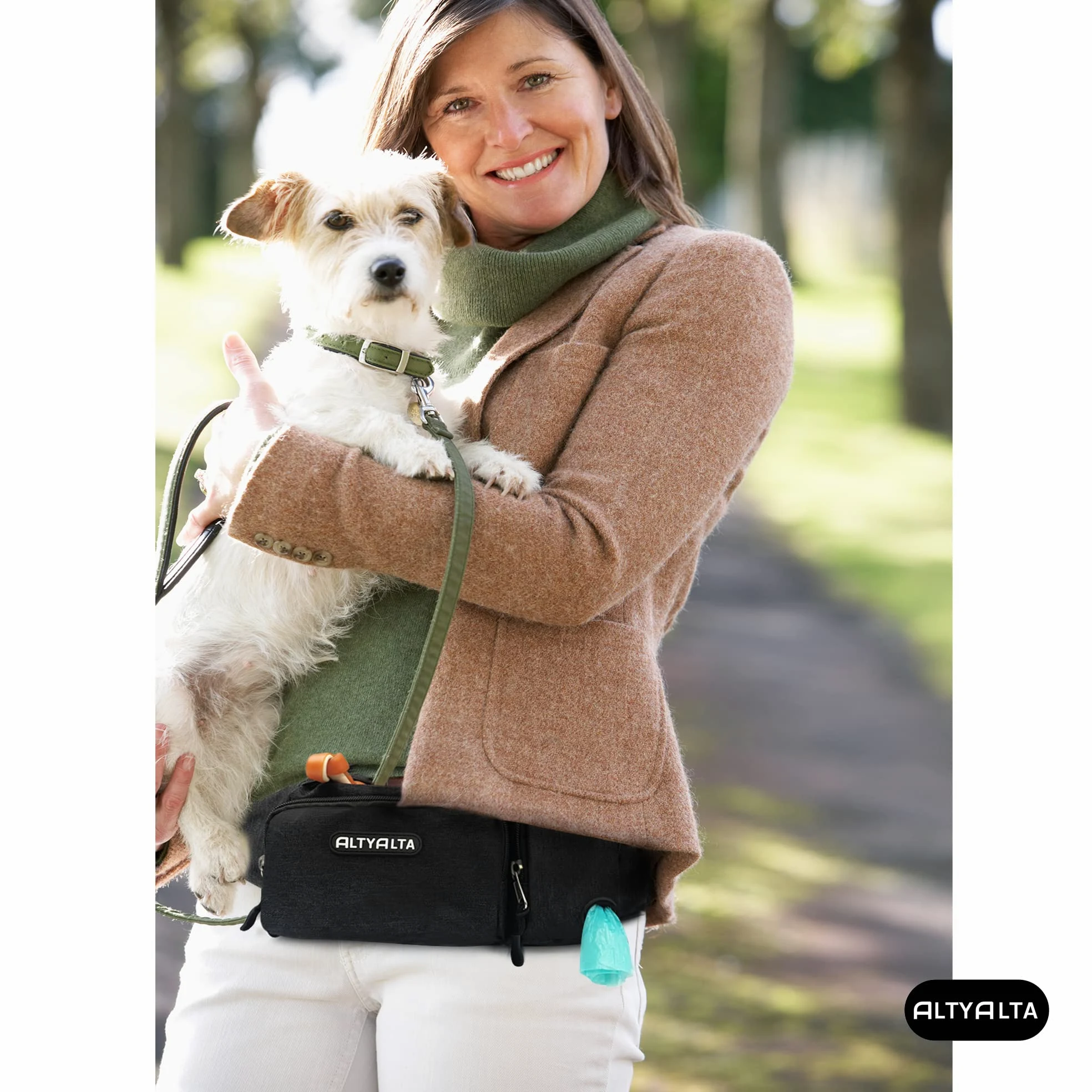 AEZ Marsupi da Passeggio per Cani, Marsupio per l'addestramento del Cane, Facilmente per Camminare con i Cani, Marsupio e distributore di Sacchetti per i rifiuti (Nero Melange)
