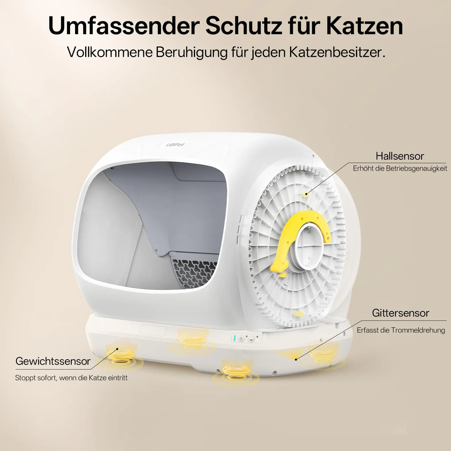 UBPET XXXL Lettiera Gatto Autopulente, 106L-Lettiera Autopulente per Gatti con Controllo App, Deodorizzatore, Grande Capacità, Lettiera Automatica per Più Gatti