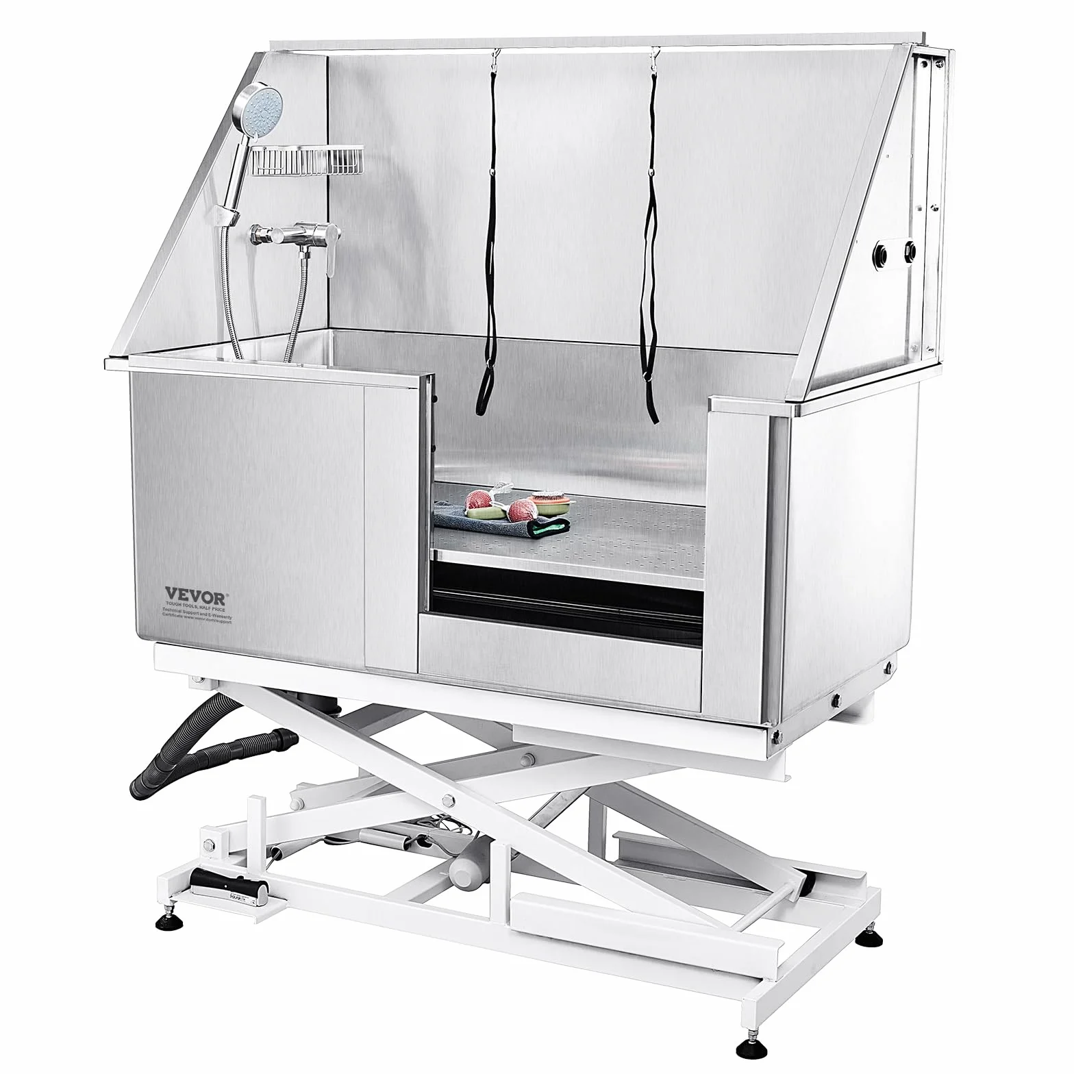 VEVOR Vasca da Bagno per Cani Animali Domestici Lunghezza max. 127 cm, Vasca per Toelettatura Cani in Acciaio Inox Vasca da Bagno Altezza Regolabile Elettrico per Animali Domestici Porta a Destra