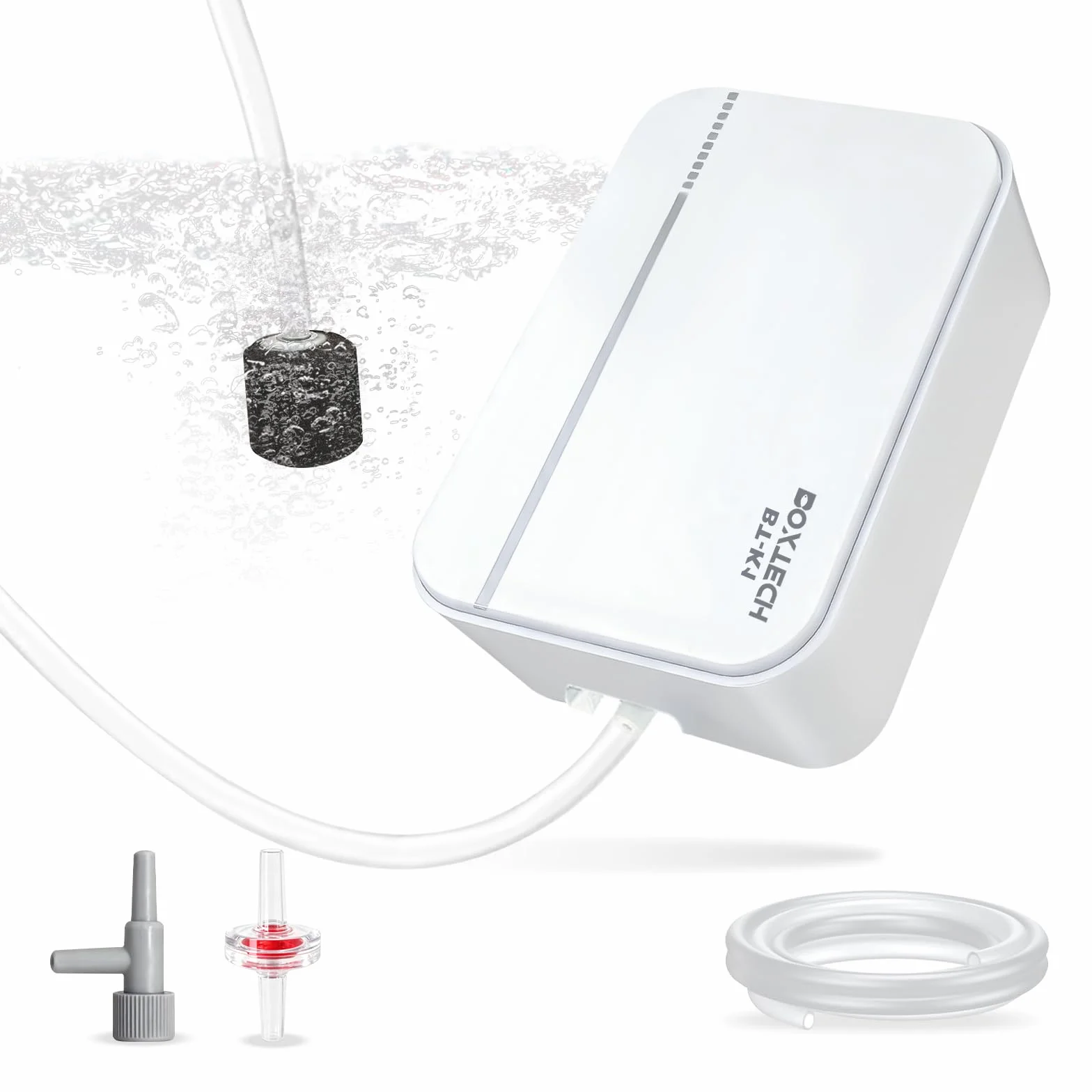 Boxtech Pompa ad aria per acquario, 10 W, 4 uscite, pompa per ossigeno con flusso d'aria regolabile, pompa silenziosa per laghetto da 10 a 150 l, compatibile con spina europea