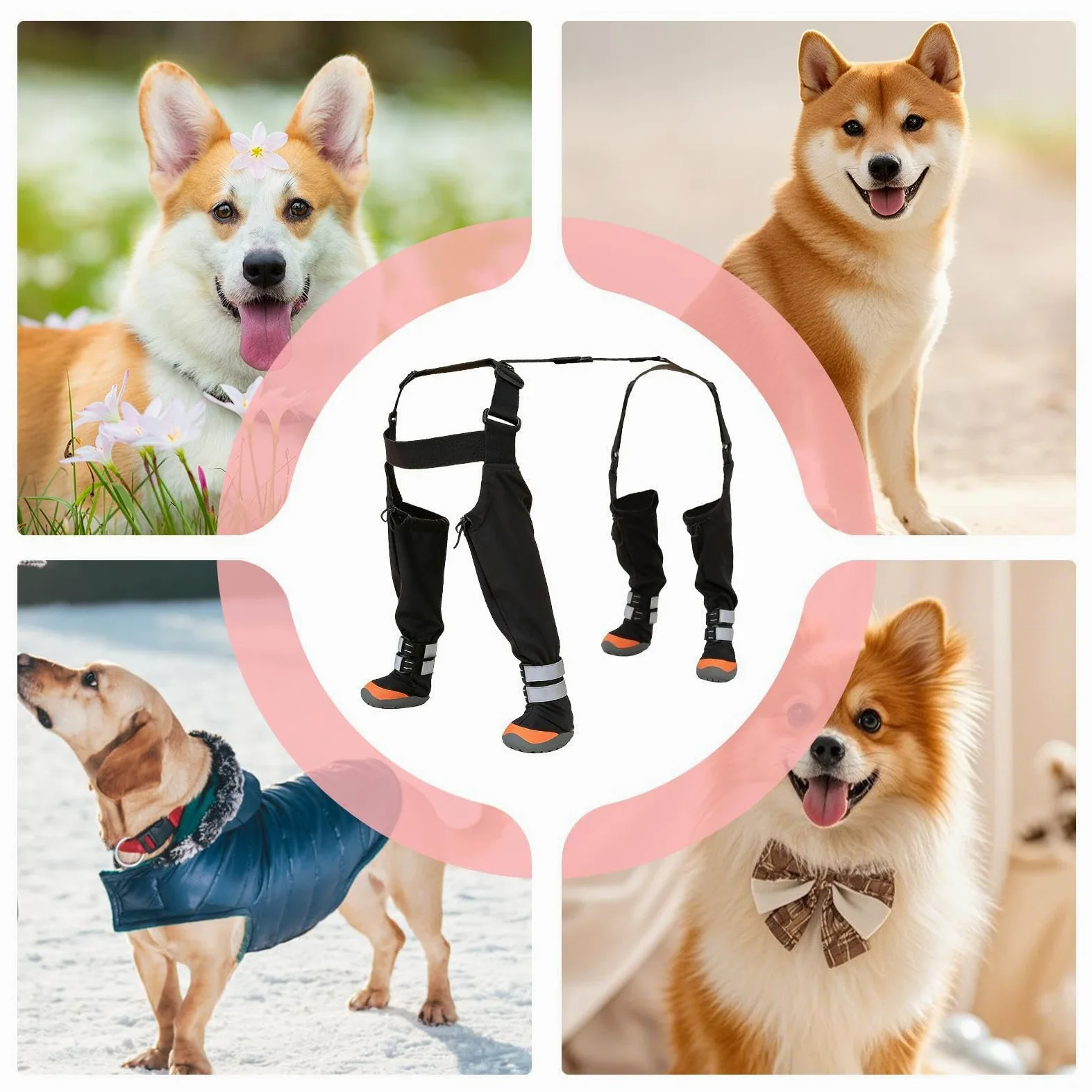 Stivaletti Regolabili per Cani Impermeabile Antiscivolo Protettivo | Bretelle Regolabili per Cani con Striscia Riflettente Per Zampe, Passeggiate all'Aperto su Neve, Inverno