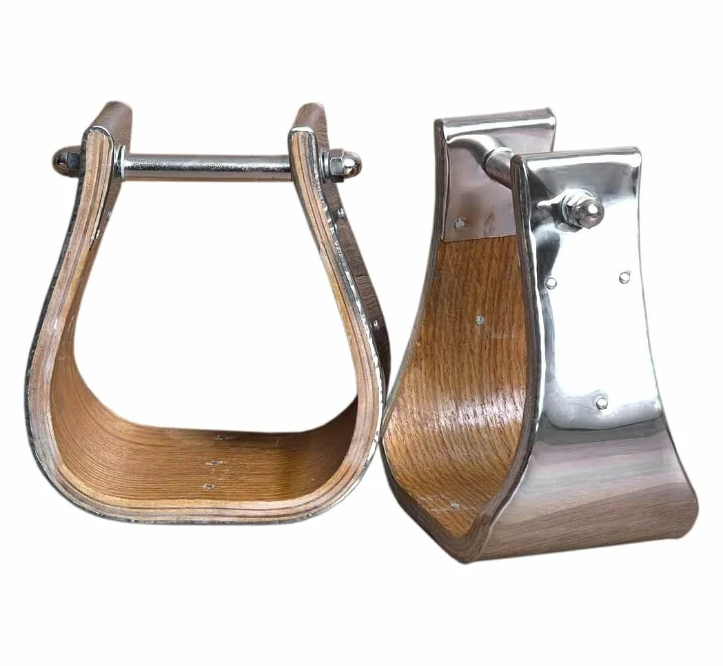 Set di staffe in legno con sella per cavallo western da 10,2 cm, in acciaio, set di staffe per sella a campana, ST-013