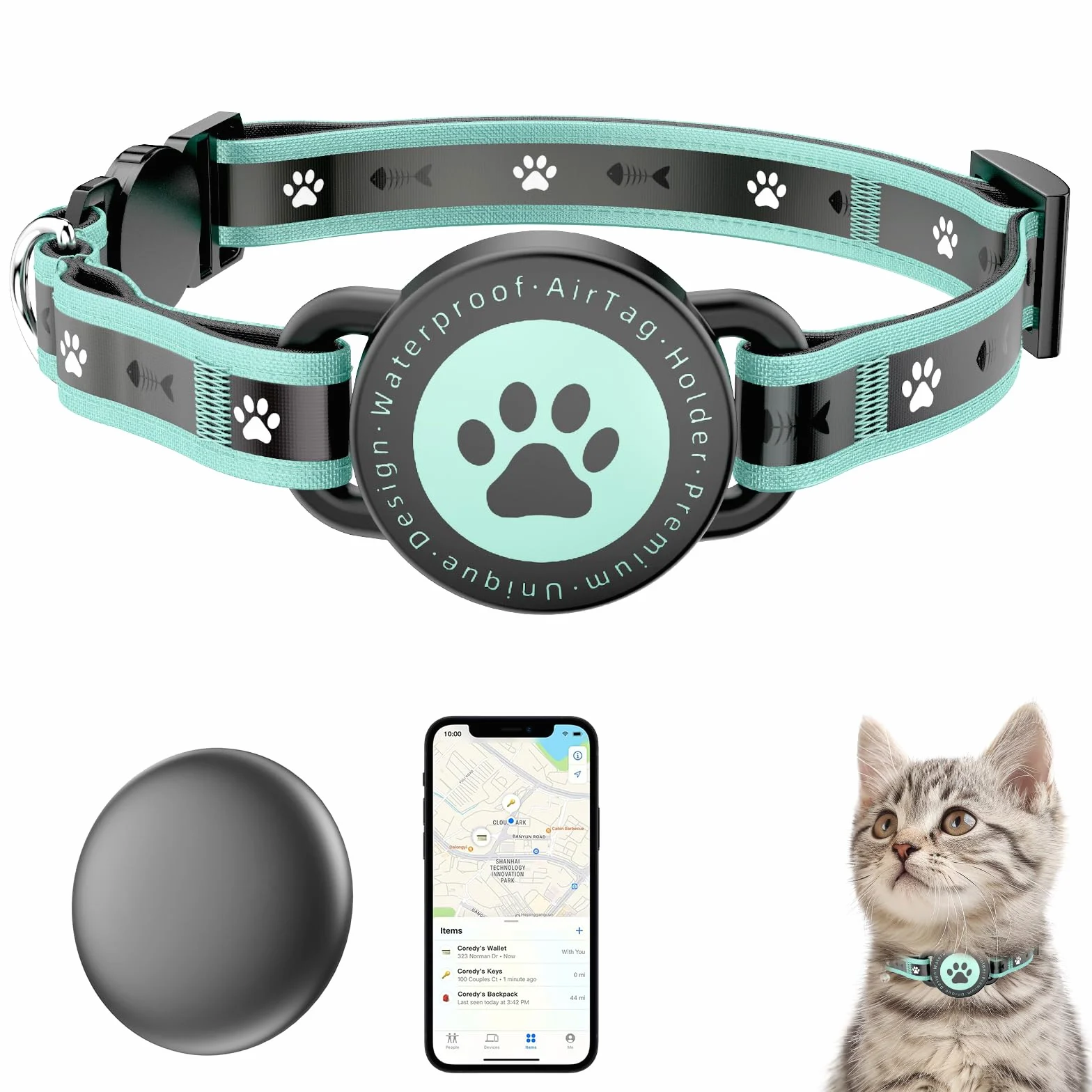 Cat Tracker compatibile con iOS e Android, collare GPS per animali domestici
