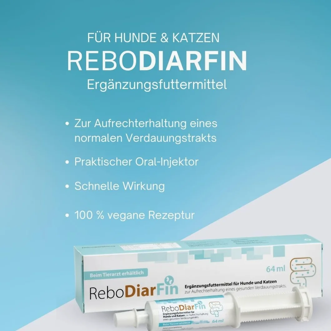 Pasta digestiva ReboDiarFin per cani e gatti 64 ml: supporto per indigestione, con pectina e caolino, arricchito con peptide di glutammina, mix probiotici e prebiotici