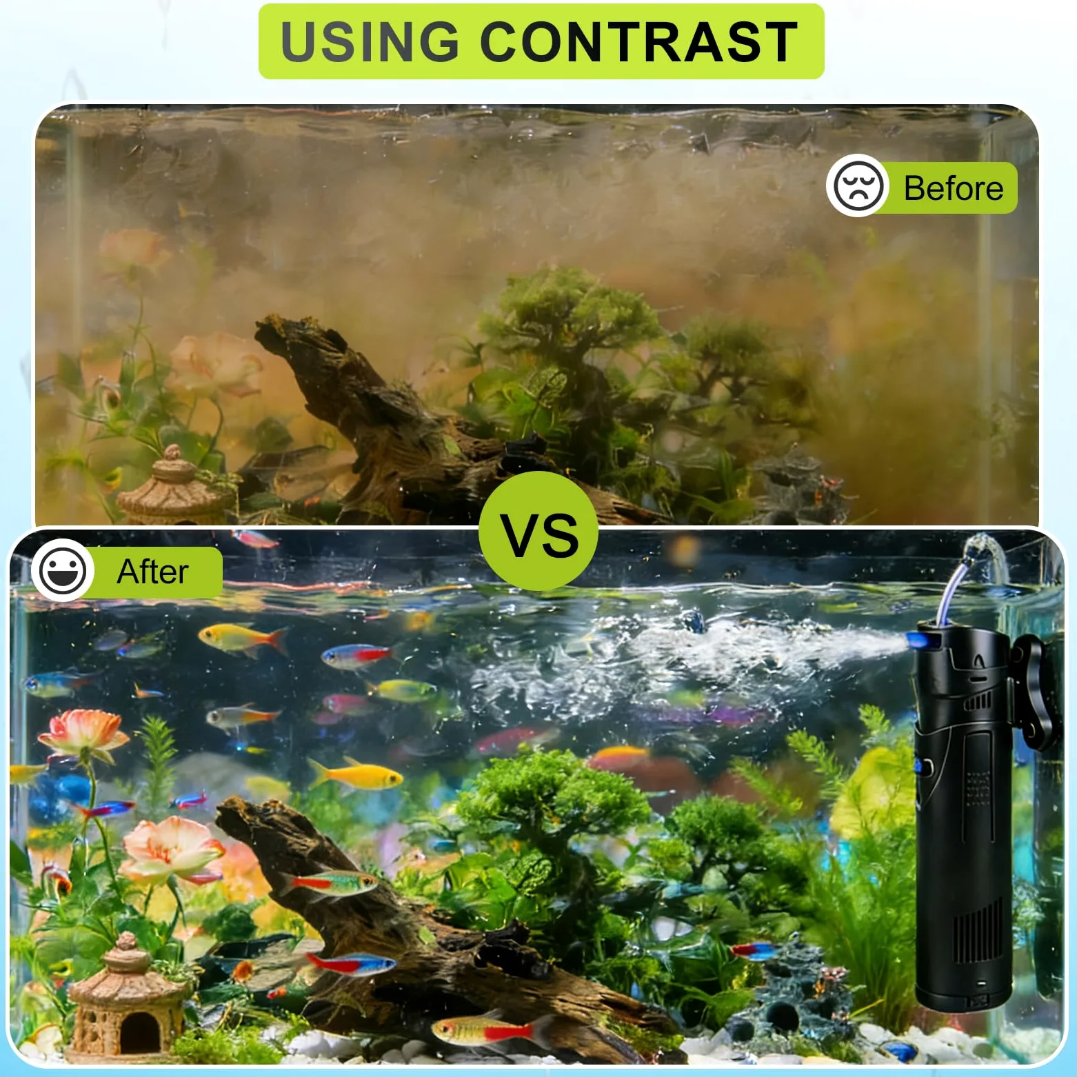 EXLECO Filtro Interno Acquario 4 in 1 con Lampada UVC da 7W, Aeratore 700 L/h 18W, Include Pompa Acqua, Skimmer e Materiale, Ossigenatore per Tartarughiera per Tartarughe d'Acqua 150-300 Litri