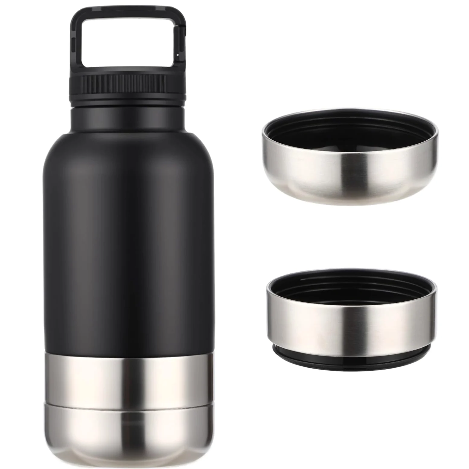 Borraccia 3 in 1 per cani, 1000 ml, in acciaio inox, con 2 ciotole staccabili, per viaggi, passeggiate, escursioni, attività all'aperto