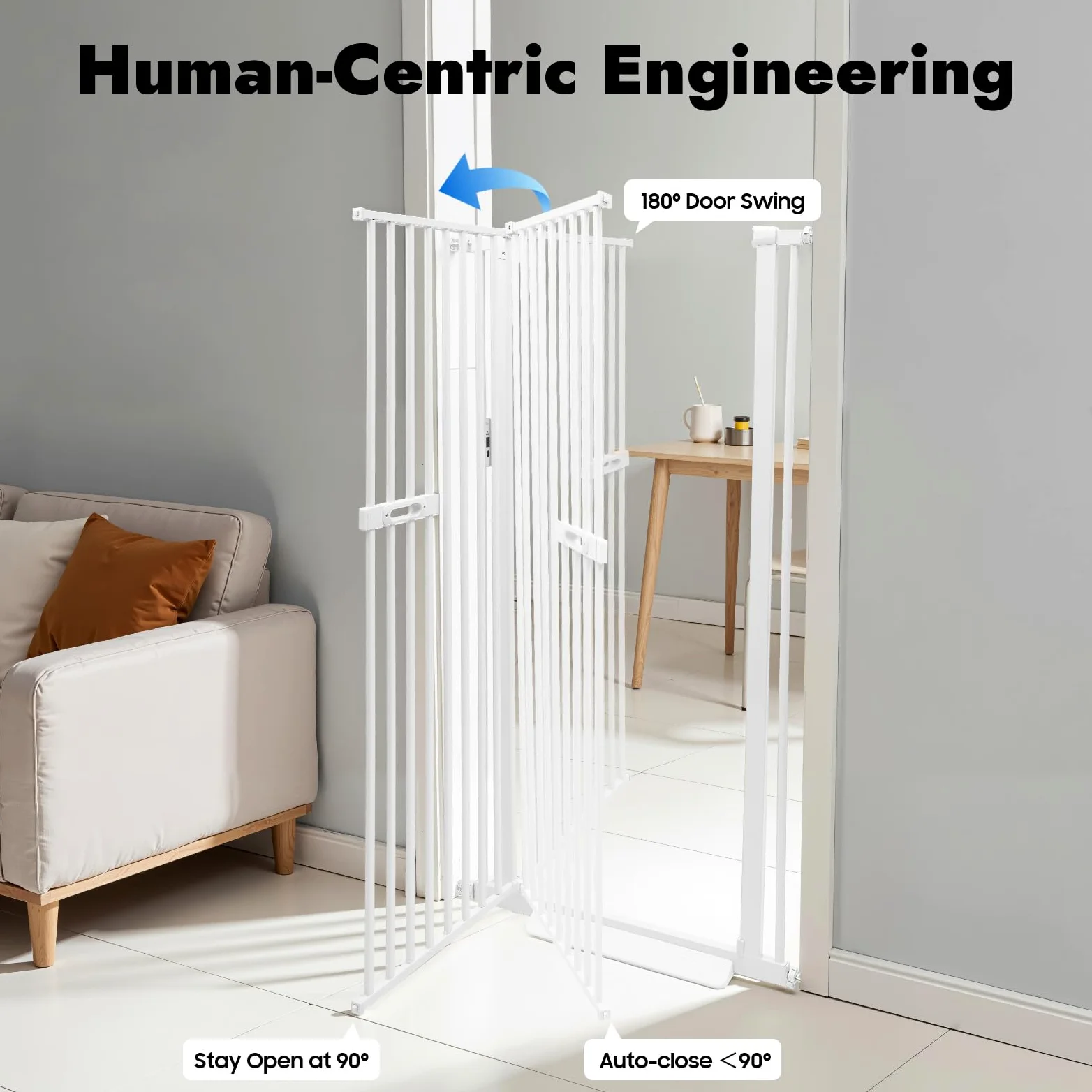 Cancelletto per Gatti 150cm Porta Extra Alta, Porta Senza Fori per Animali Domestici, Cancelletto Estendibile per Gatti, Regolabile 76-85cm, Distanza Tra Aste 3.5cm, Apertura Porta 180°