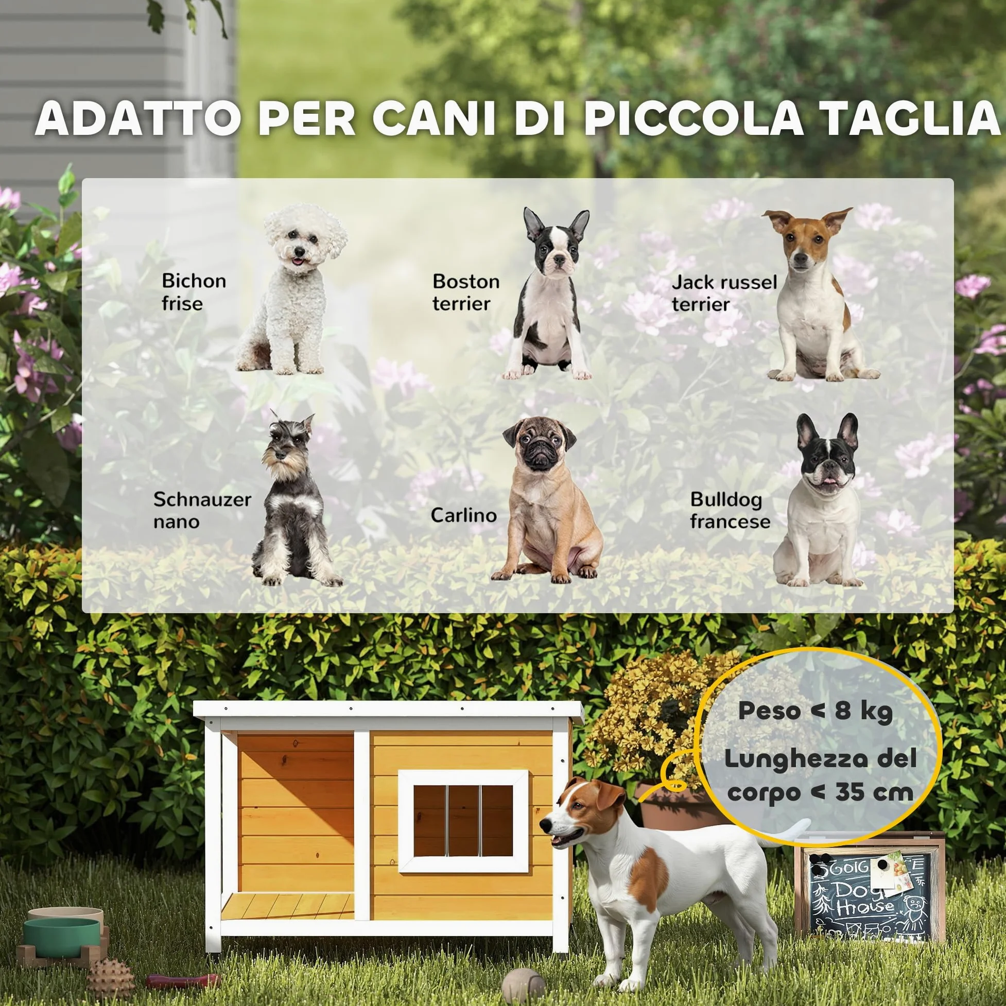 PawHut Cuccia per Cani da Esterno Rialzata con Veranda Coperta e Tetto Inclinabile, Cuccia da Esterno per Cane in Legno di Abete, 85.5x62x60 cm, Multicolore
