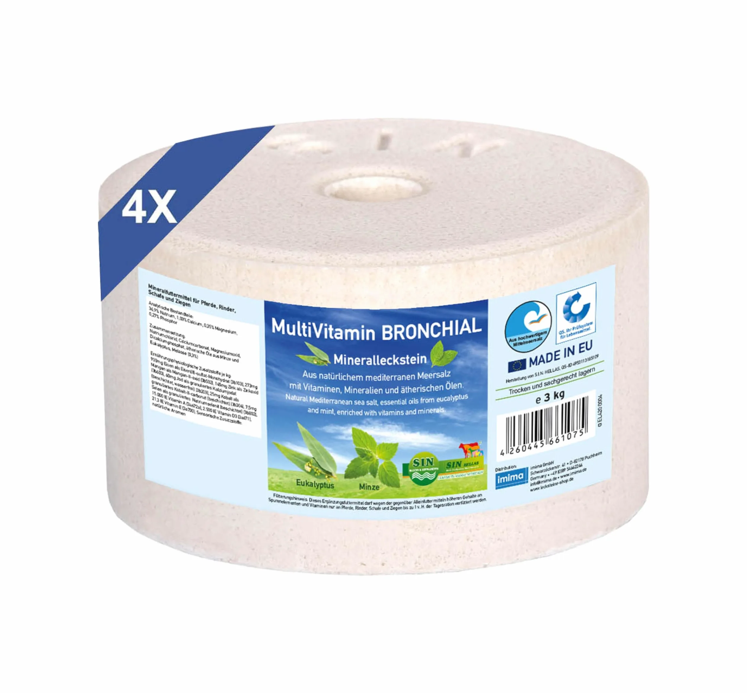 Mineral Lick Horse MultiVitamin BRONCHIAL Salt Lick Set 4 x 3kg - Pietre per leccare il sale per cavalli, pecore, capre, selvaggina e bovini - pietra minerale per leccare il sale