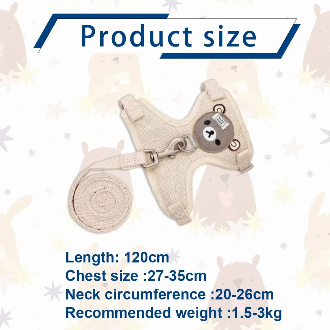 Guinzaglio e Pettorina per Coniglio Nano - Imbracatura Regolabile con Accessori per Piccoli Animali, 120cm, per 1-1,5 kg (Beige)