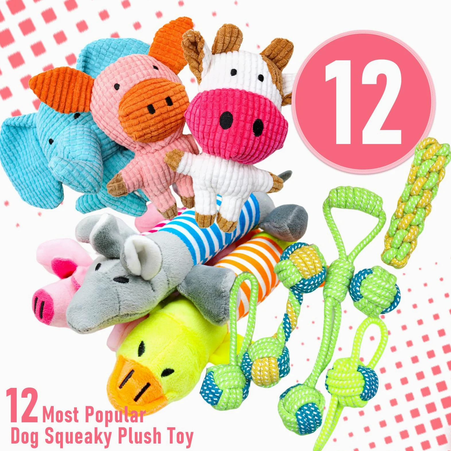 Animali di peluche per cani, confezione da 12 giocattoli interattivi da masticare per cani, giocattoli per cani per tenerli occupati, giocattoli per dentizione per cani di piccola taglia e