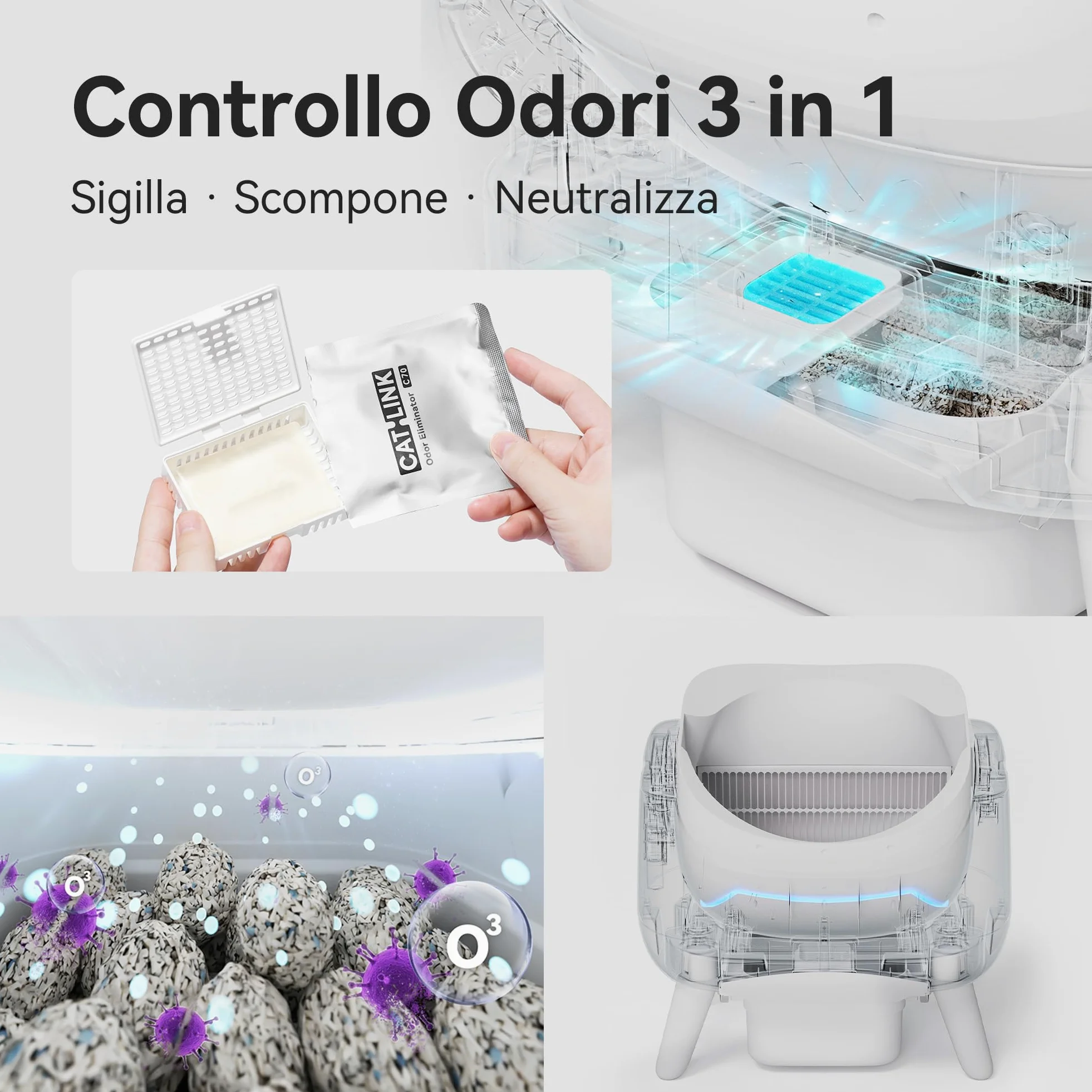 CATLINK Lettiera Autopulente per Gatti, Design Aperto con Ingresso dall'Alto, Wi-Fi 5 GHz, Capienza XL 12L, Compatibile con Tutti i Tipi di Sabbia, Ideale per Famiglie con Più Gatti(Bianco)