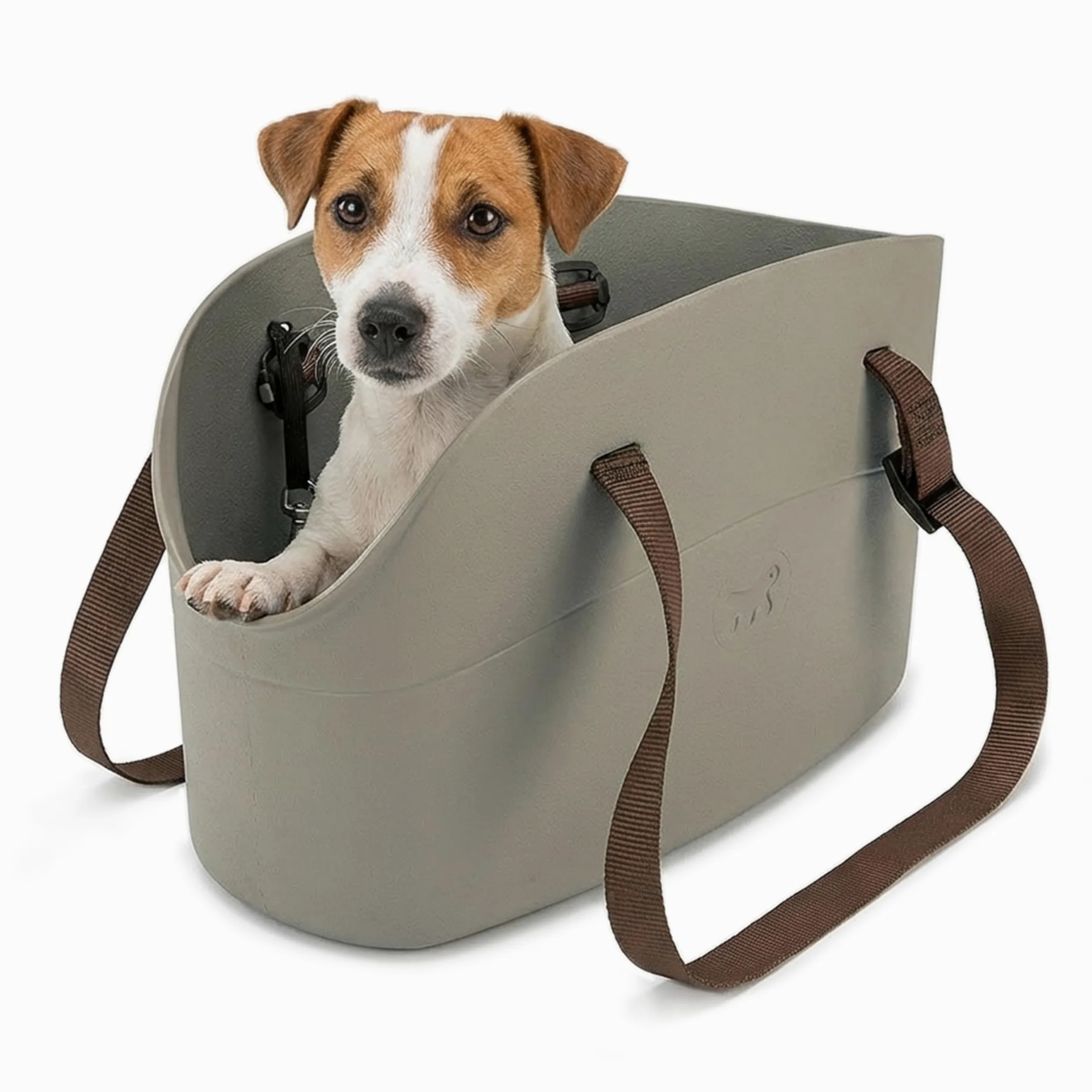 Ferplast Borsa per Cani fino a 8 Kg. Trasportino Gatti in Plastica Gommata, Impermeabile e Lavabile, Manici Regolabili, Cinghia di sicurezza, 43,5 x 21,5 x h 27 cm. Tortora