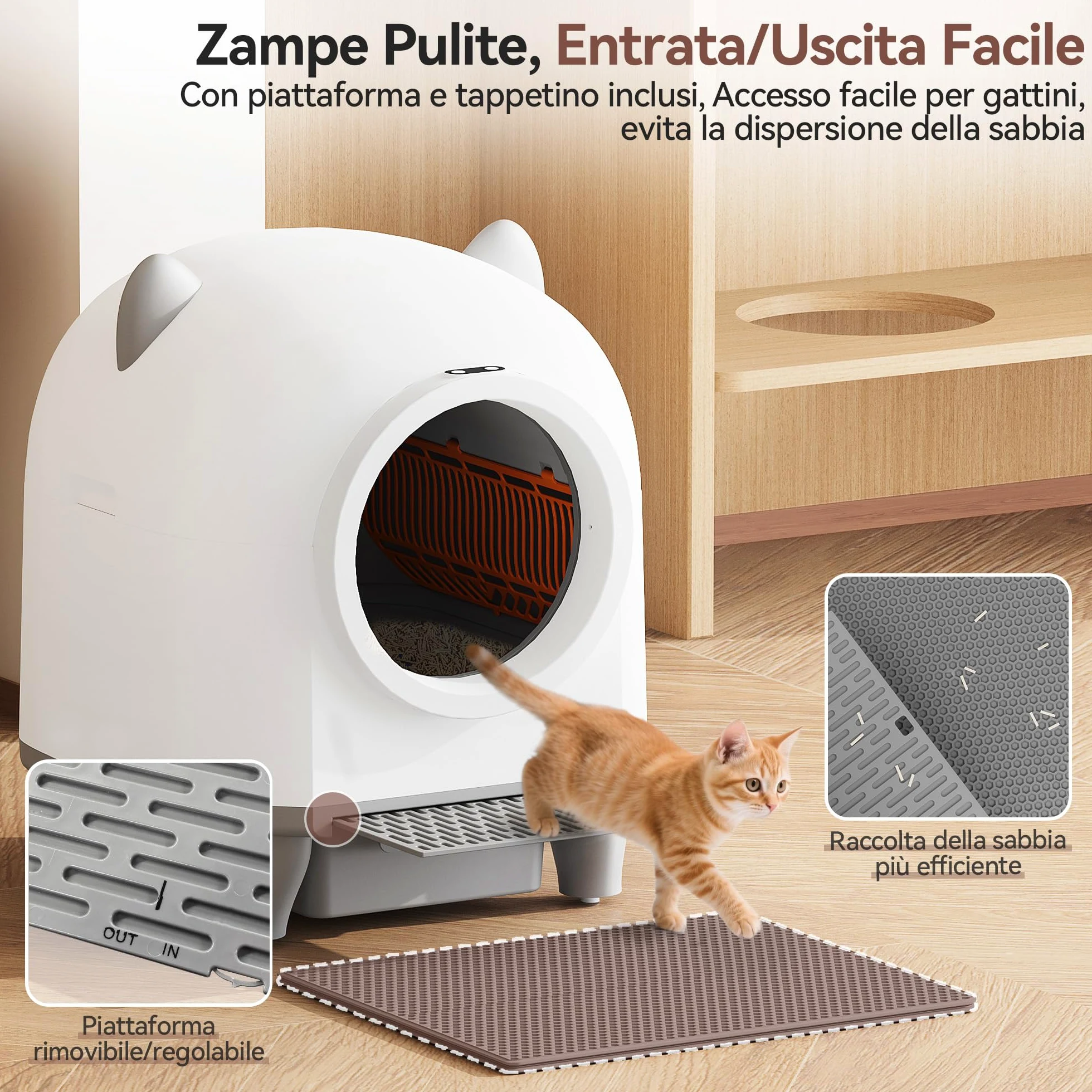 Devoko lettiera gatto autopulente,Design con orecchie da gatto,toilette per gatti XXL,Controllo remoto, ampio spazio, Sicurezza,Anti-odore,90L lettiera automatica per felini,Elettrica per più gatti.