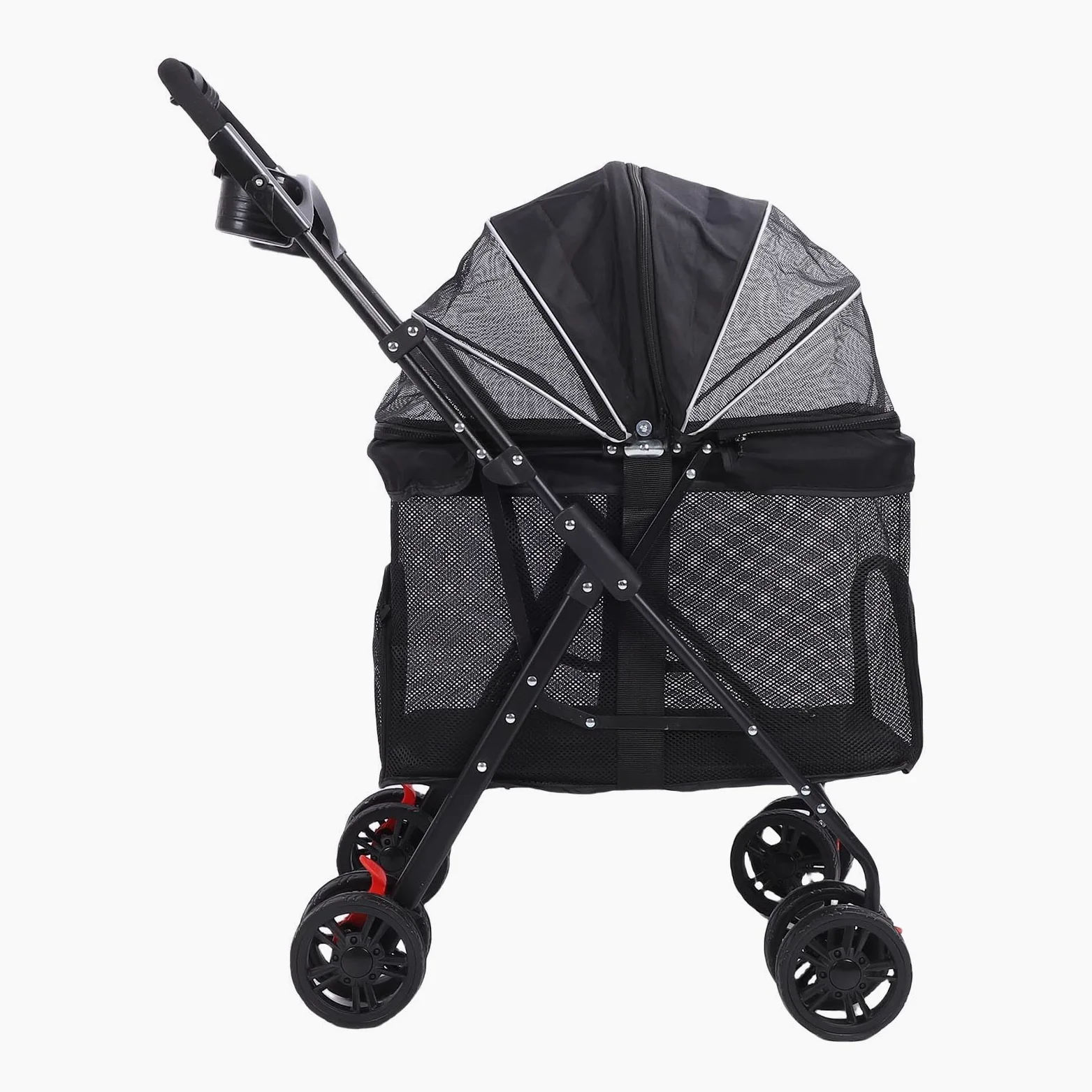 Yinhing Passeggino Pieghevole per Animali Domestici per Cani Gatti Trasportino da Viaggio a 4 Ruote con Parasole a 3 Vie Alimentazione con un Pieghevole e Freni Grigio (BLACK)