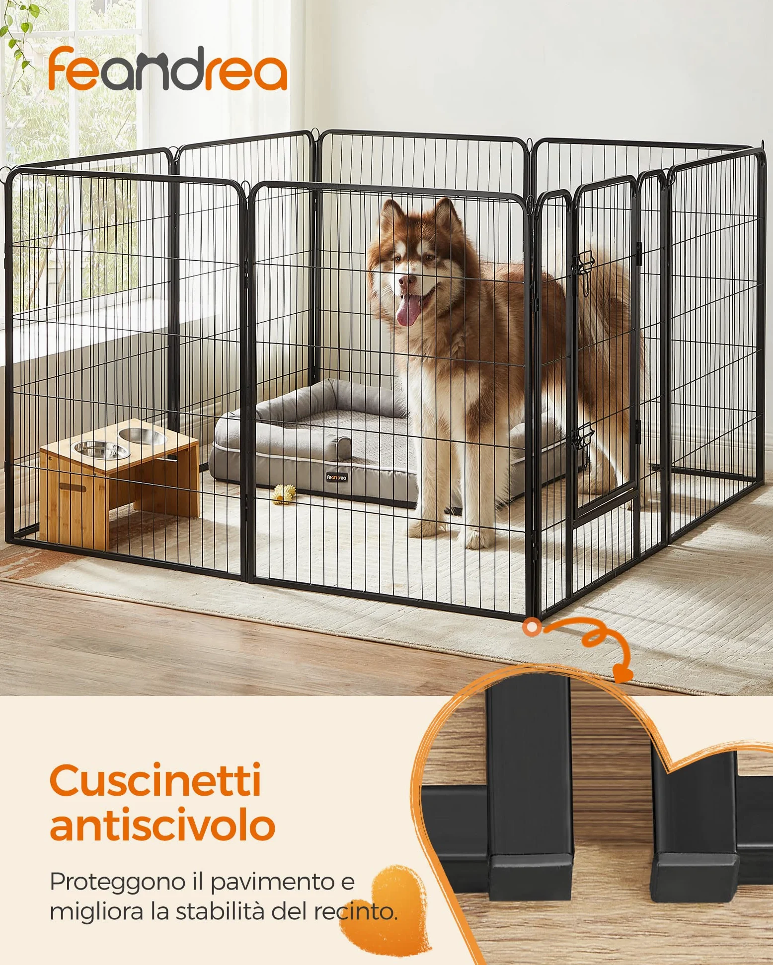 Feandrea Recinto per Animali Box per Cani, 8 Pannelli 77 x 100 cm, Nero PPK81H