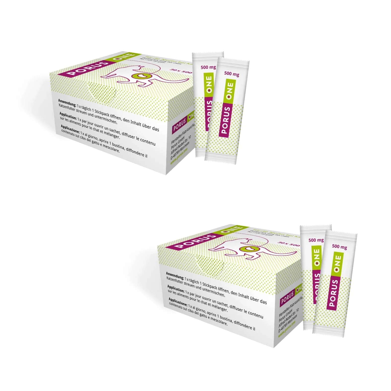 Porus ONE | Doppio Pacco | 2 x 30 x 500 mg | Integratore alimentare per gatti | Per gatti con problemi ai reni | Per evitare che le tossine uremiche danneggino i reni dei gatti