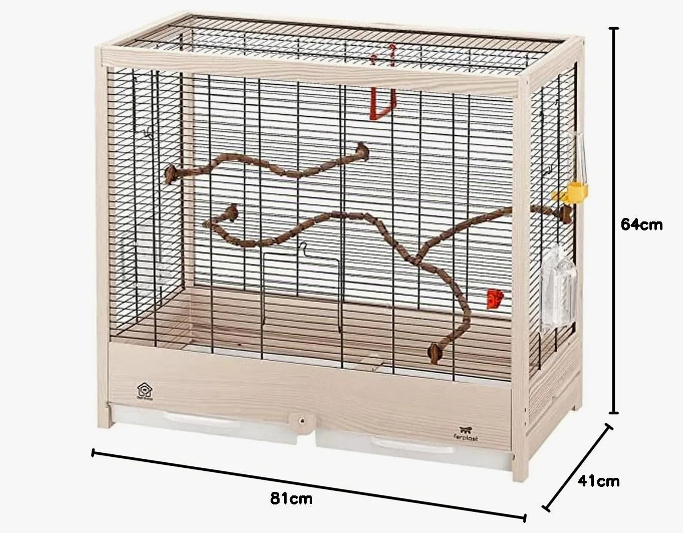 Ferplast Gabbia per Uccelli in legno FSC GIULIETTA 6, Gabbia Canarini, Cocorite e Uccelli esotici, Accessori inclusi, 81 x 41 x h 64 cm.