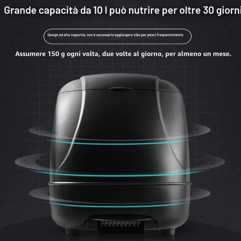 10L Automatic Fish Feeder, Alimentatore/Mangiatoia Automatico, Feeder Dispenser di Pesce, Dispenser Cibo Pesci Automatico per laghetti all'aperto(NERO)