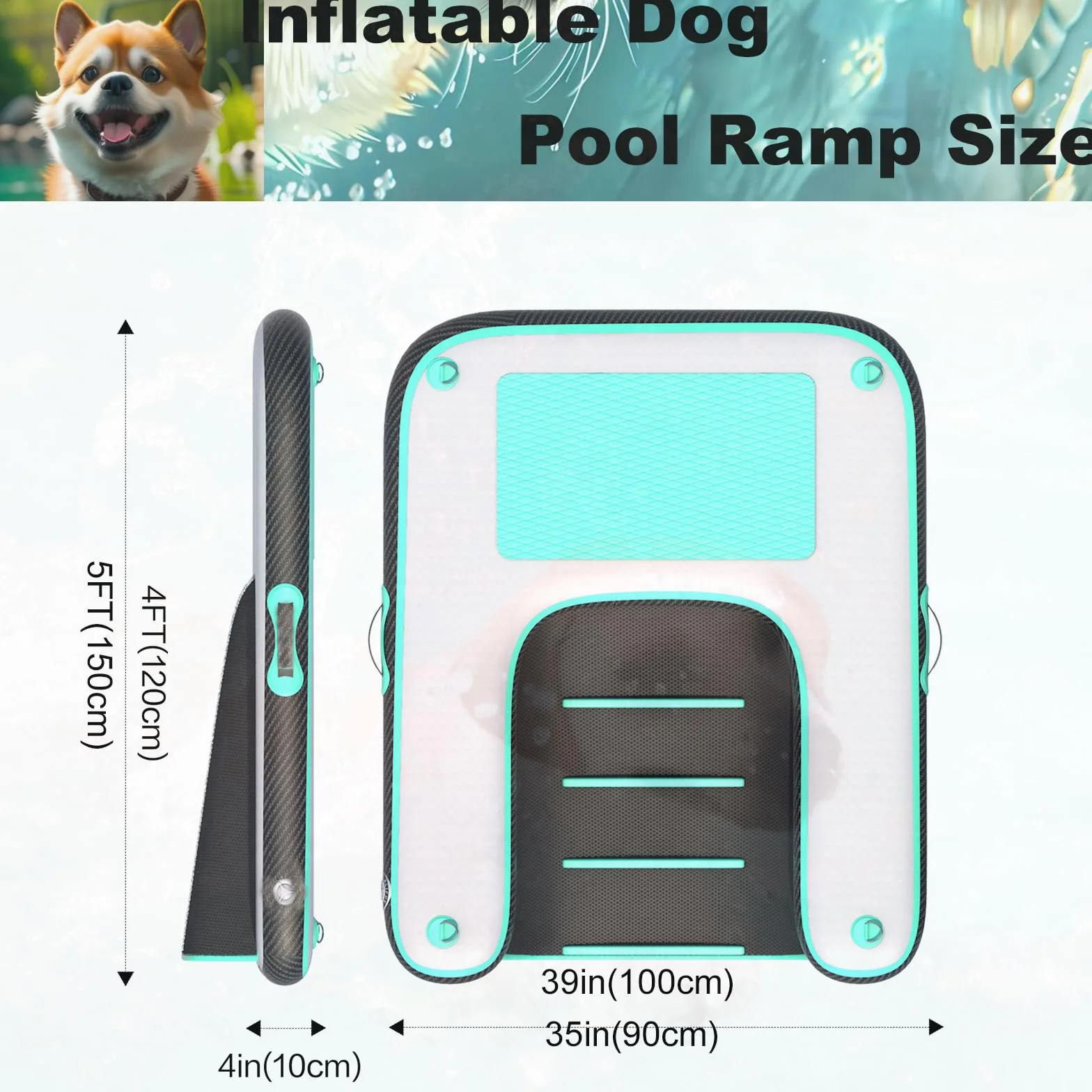 HEYLIFE Rampa Gonfiabile Per Cani cancelletti e Rampe Inflatable Dog Water Pool Ramp Per Piscina Fino a 100 kg Green 120x90x10cm