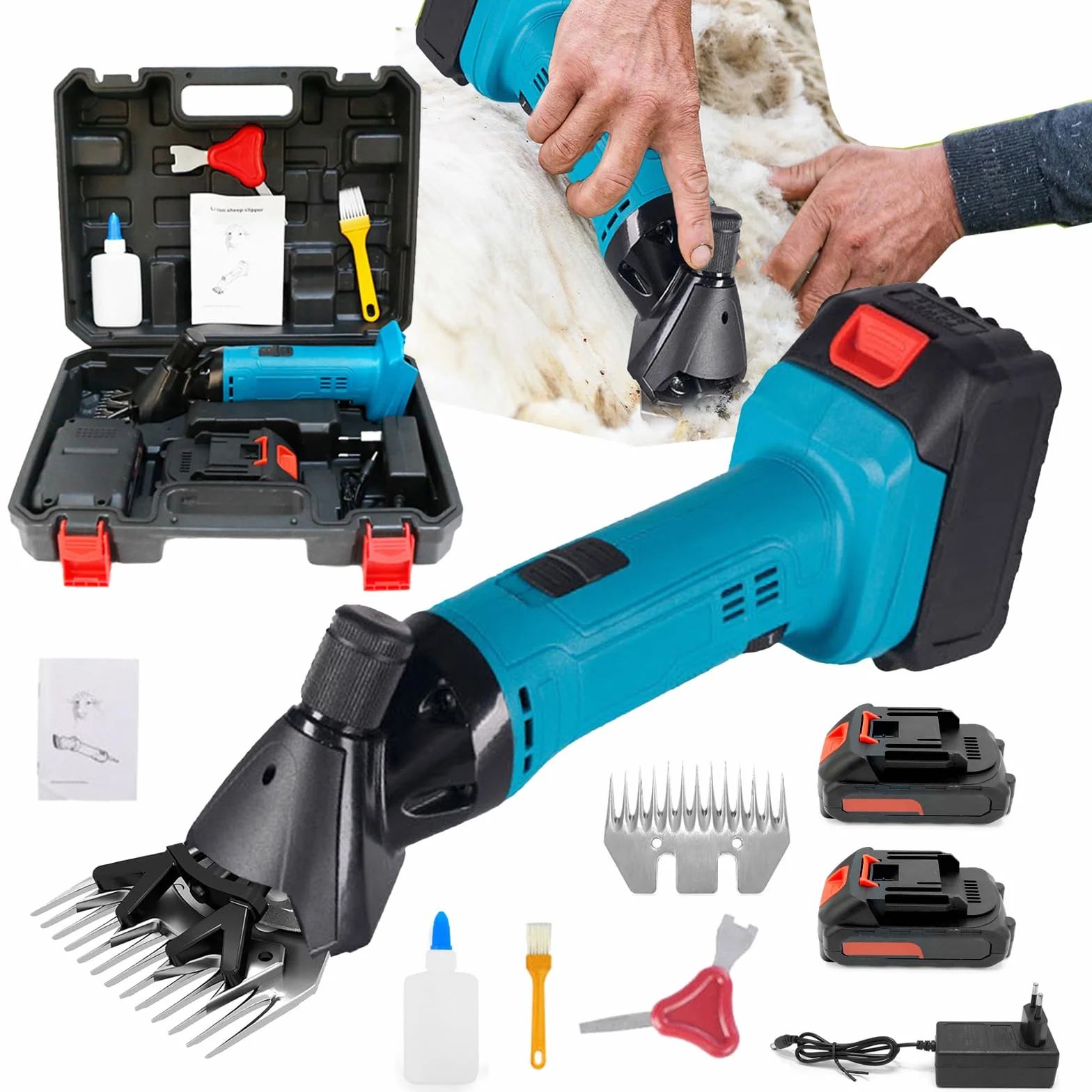 Tosatrice per Pecore, 3000 Mah Professionale Tosatrice per Pecore Tosatrices Elettrica A Batteria 6 Velocità Regolabili con 2 Batterie per Pecores Capre Alpaca E Bovini (13 Denti Dritti )