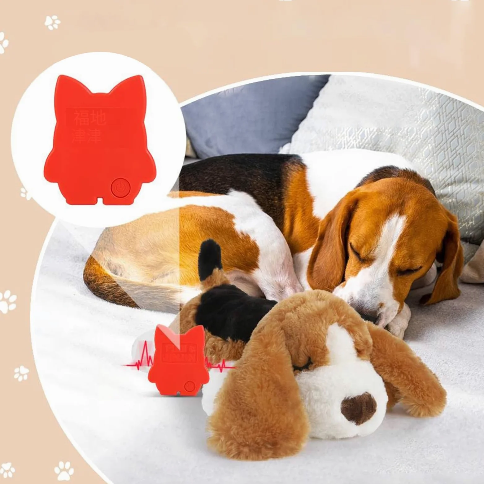 Giocattolo per Cucciolo a Battito Cardiaco Morbido Calmante Masticazione | Peluche Per Cani Noia Separazione Addestramento Gabbia Compagnia Casa Interno Esterno