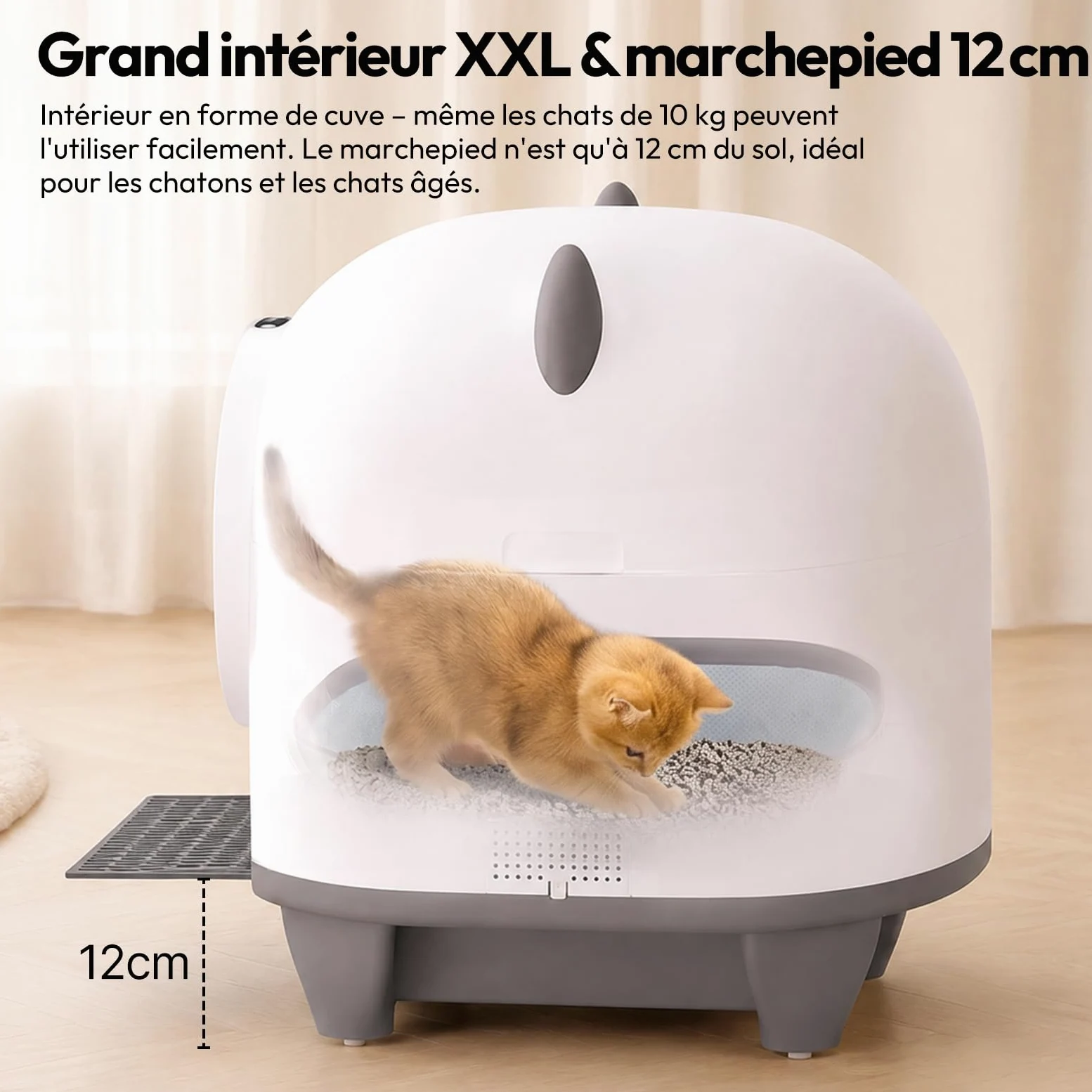 Devoko Lettiera Gatto Autopulente 90 L, Lettiera Autopulente per Gatti | con APP, Condivisibile tra Più Utenti, Lettiera Gatto con Sensori Multipli, con Pedana e Tappetino, Anti-Odore, da 1,5 a 10kg