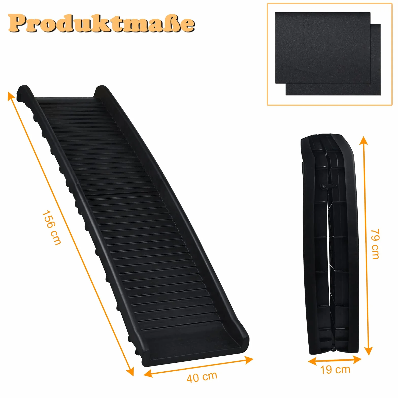 UISEBRT Rampa pieghevole per auto, per cani, per animali domestici, antiscivolo, robusta, portata fino a 90 kg, 156 x 40 cm, nero
