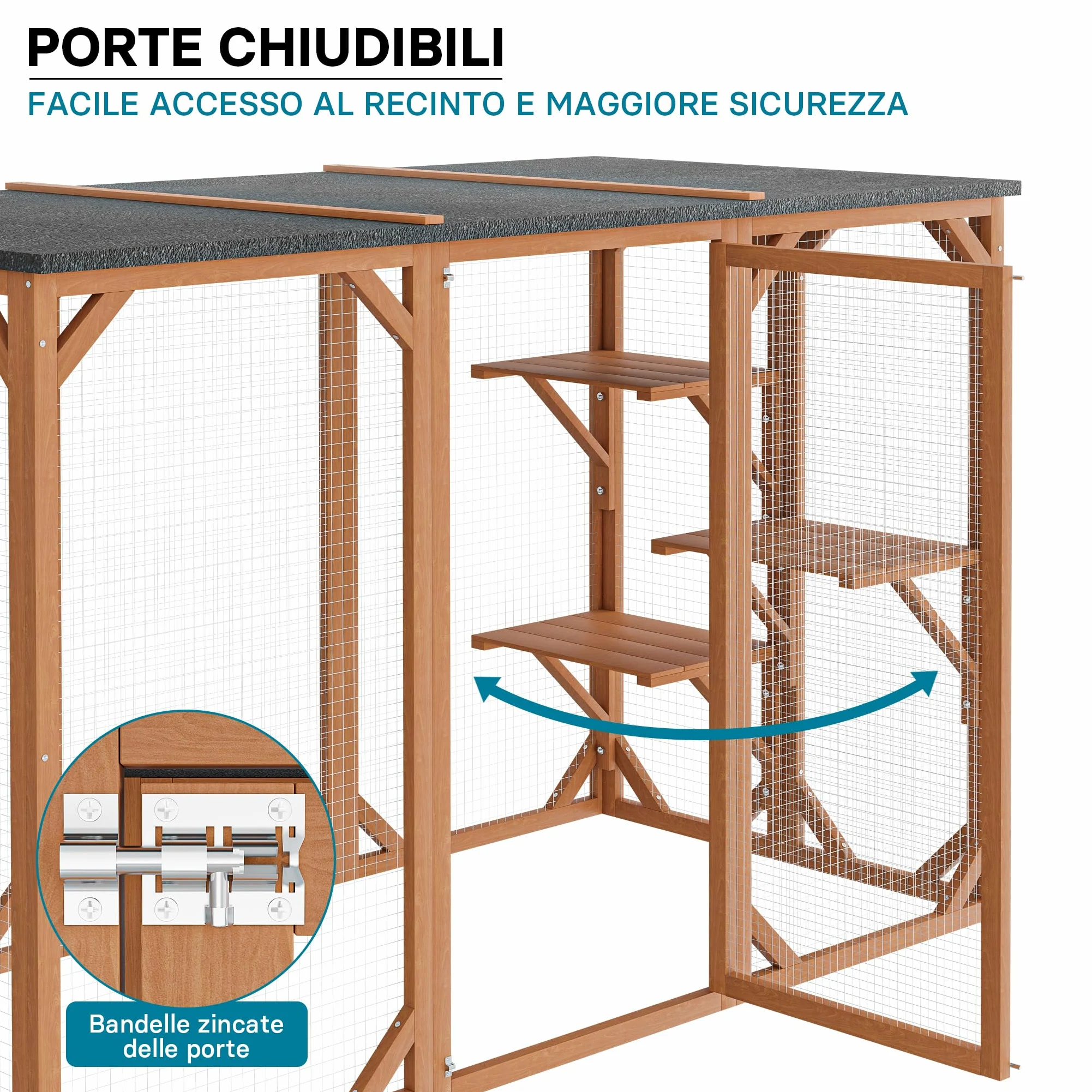 Recinto per gatti da esterno Cat run resistente alle intemperie 180x80x111,8 cm, 3 zone di riposo