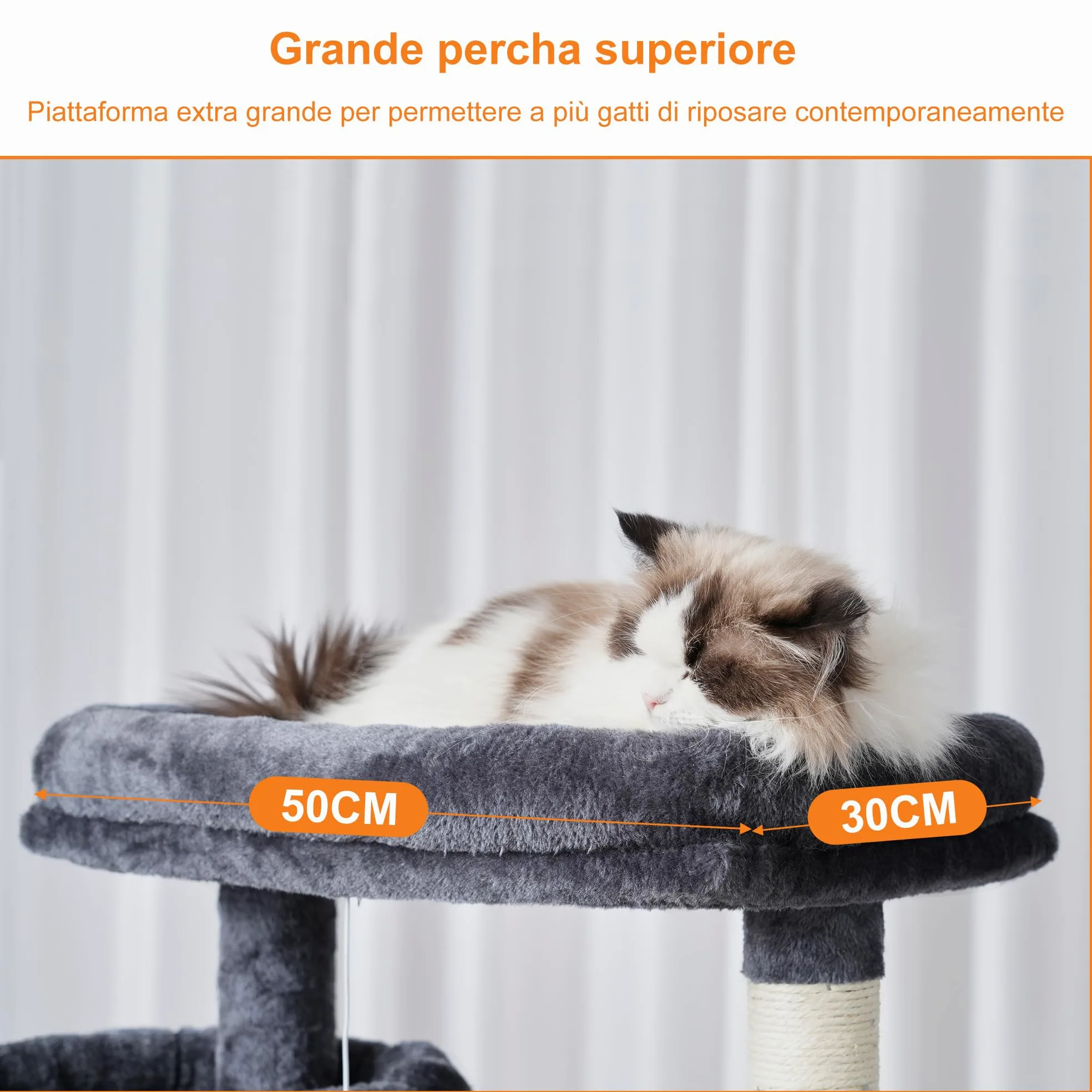 Heybly Albero Per Gatti, Torre 180 cm, 2 Piattaforme, 2 Capanne, 2 Amache, Pannello Per Sgualabocche. Grande Mobile Per Gatti Con Spazio Dormire, Grigio Fumo HCT034G