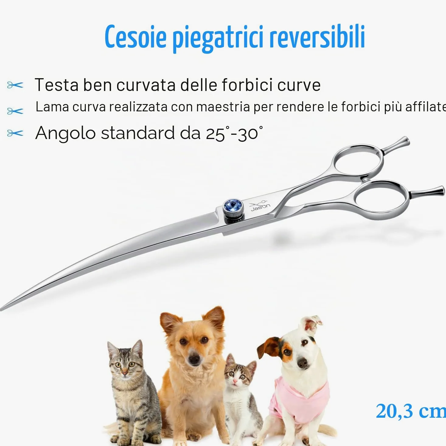 Jason forbici curve per cani da 8 pollici ergonomiche per cani e gatti con manico offset e vite gioiello per destrimani lunghe e affilate comode e leggere