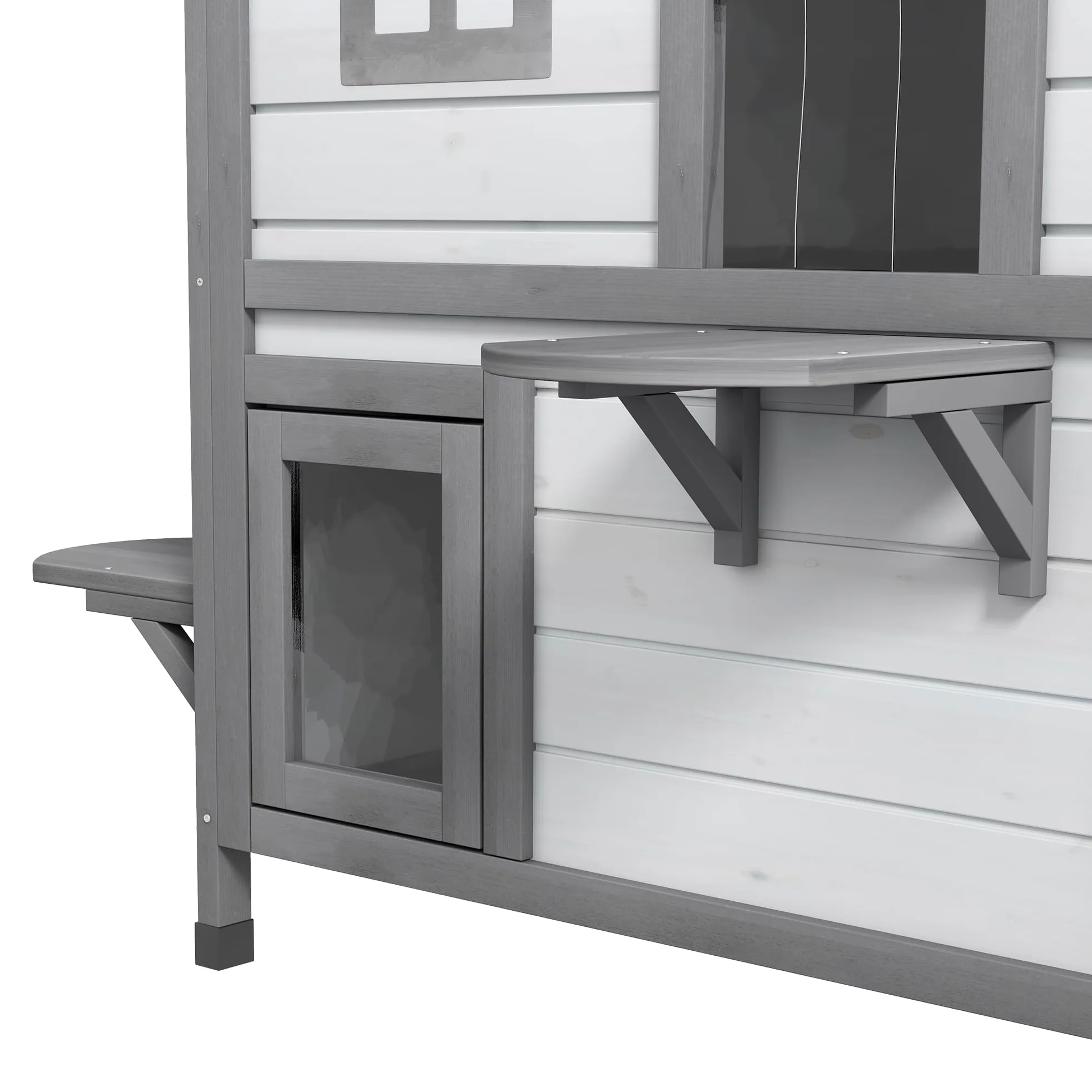 PawHut Casetta per Gatti Con Tetto in Asfalto, da Esterno Con Scale, Villa a 2 Piani, Impermeabile, da Giardino, in Legno di Abete, Bianco, 78 x 55,5 x 91 cm