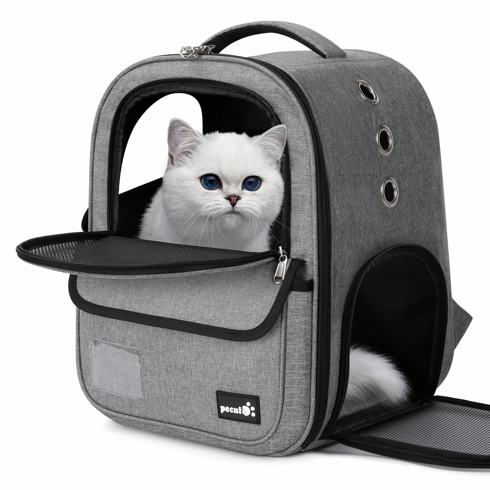 Pecute Zaino Trasportino per Cani e Gatti, Borsa Leggera ed Elegante con Tasche Portaoggetti, Zaino Traspirante in Grigio - Ottimo Regalo per i proprietari di Animali Domestici,Grigio